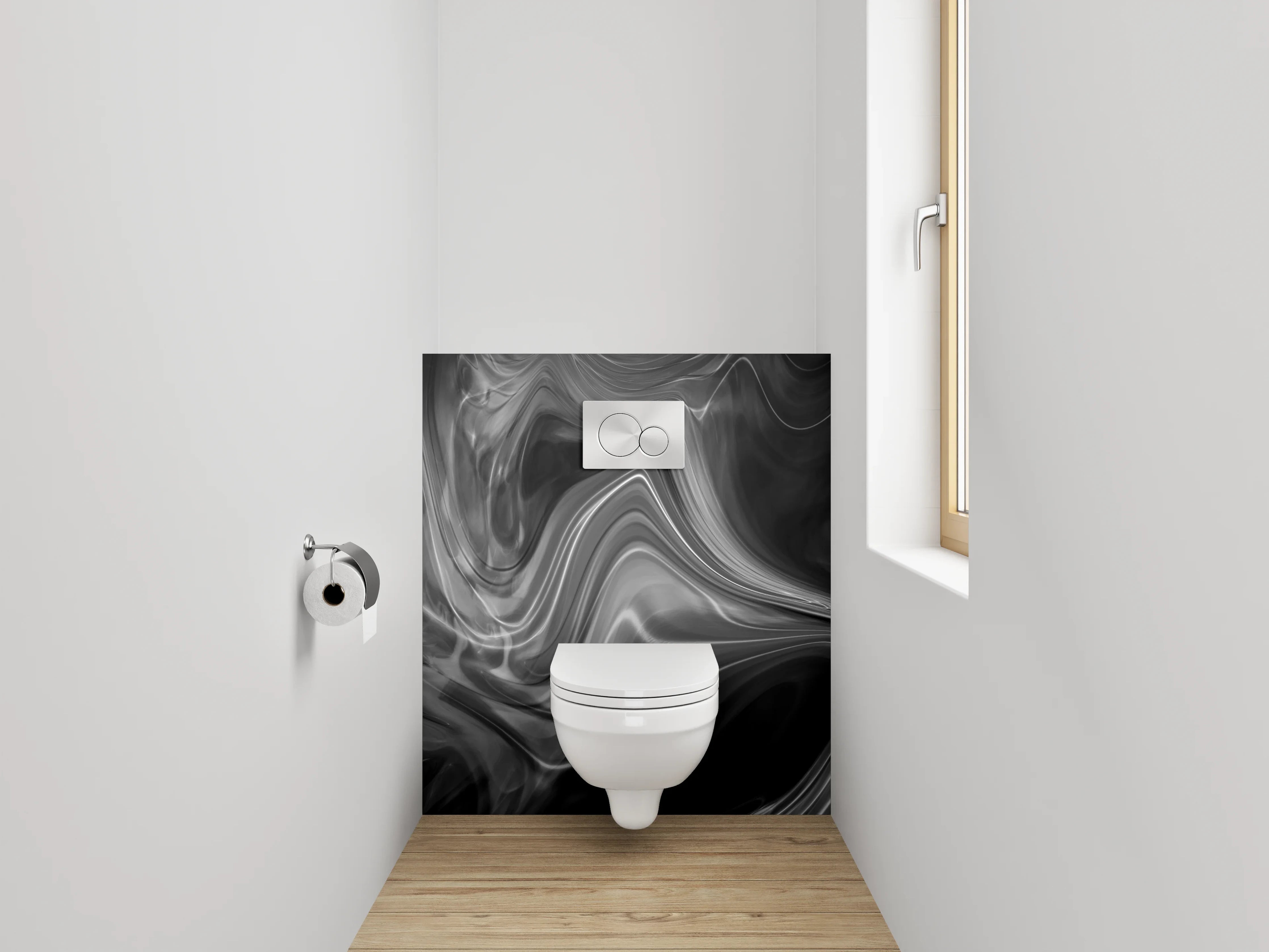 WC-Rückwand - Grauschattierte Marmorträume in Weiß