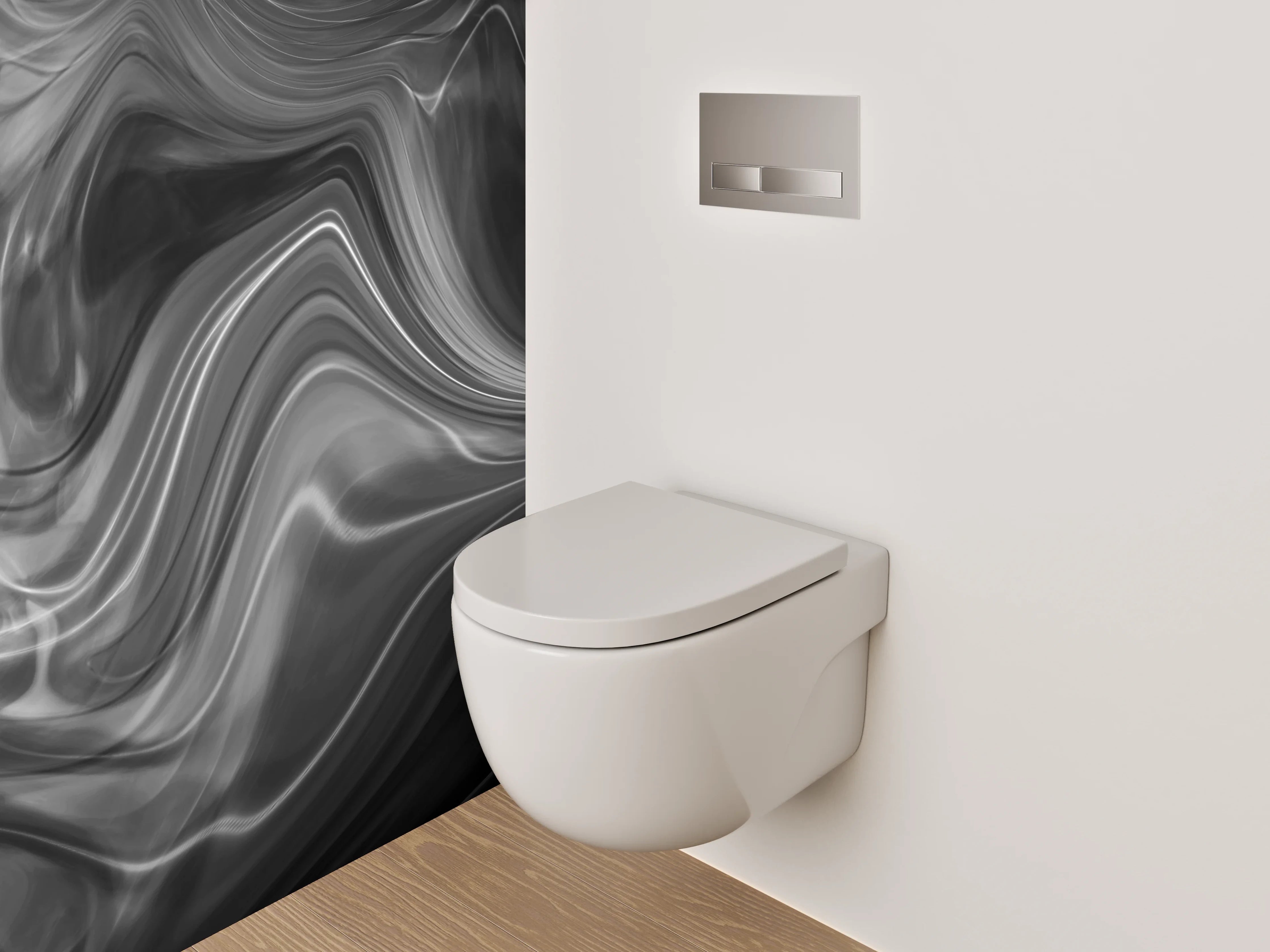 WC-Rückwand - Grauschattierte Marmorträume in Weiß