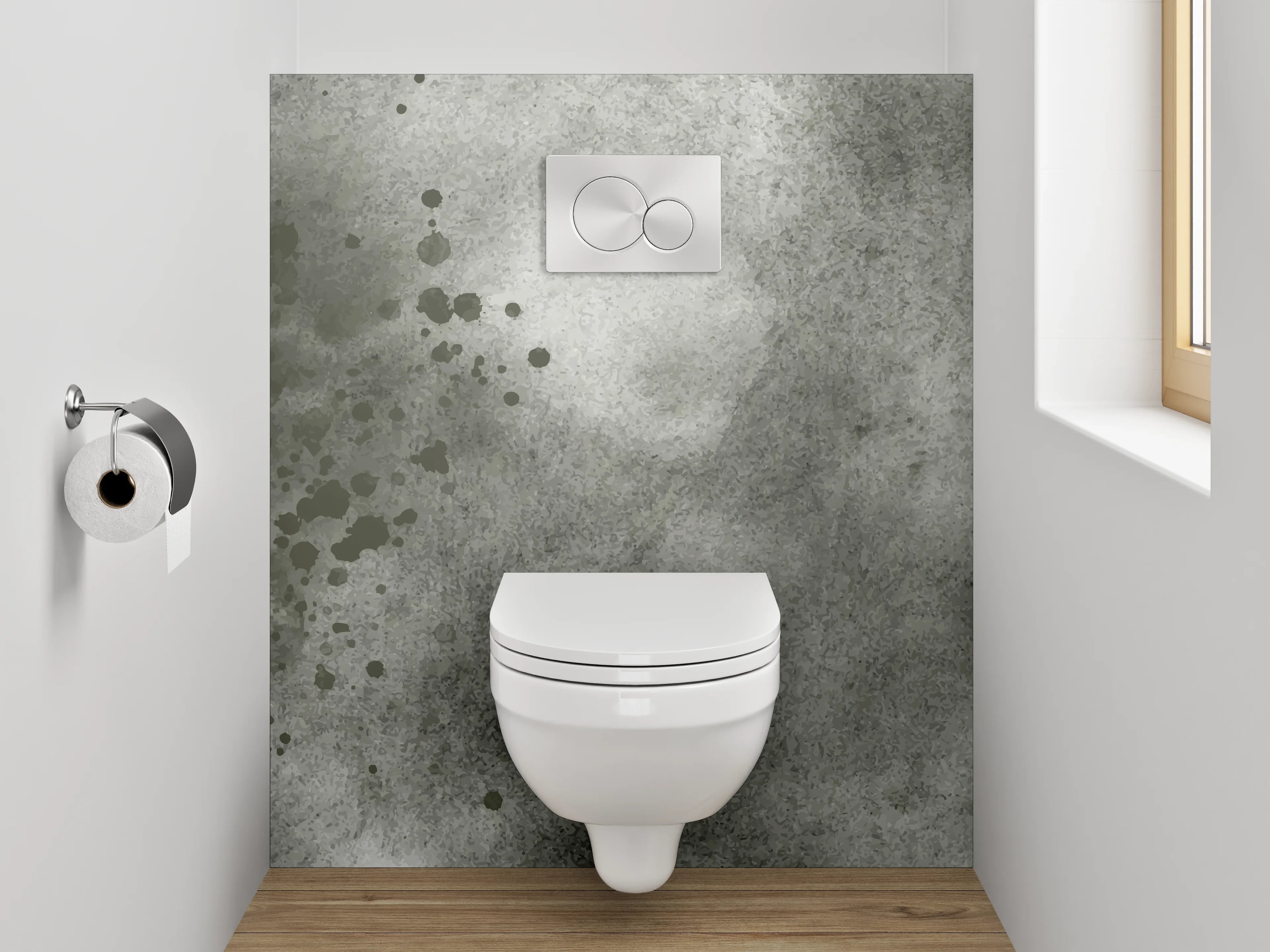 WC-Rückwand - Grauschattierte Weißformen im Dialog