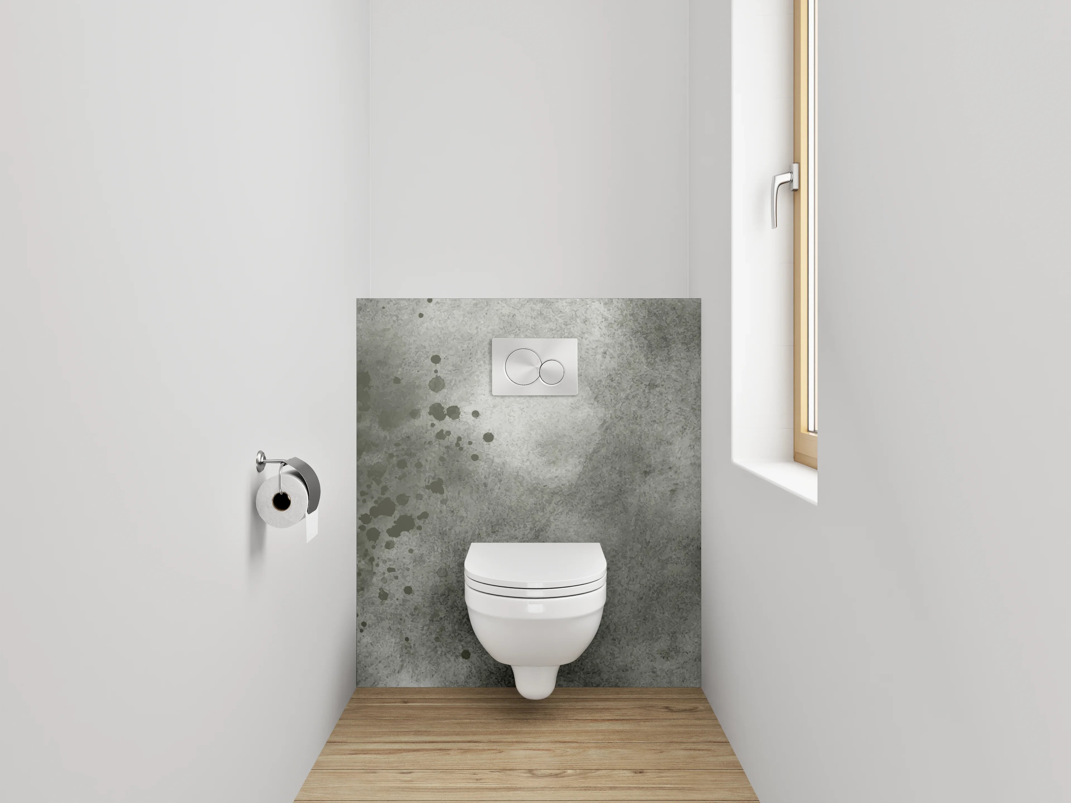 WC-Rückwand - Grauschattierte Weißformen im Dialog