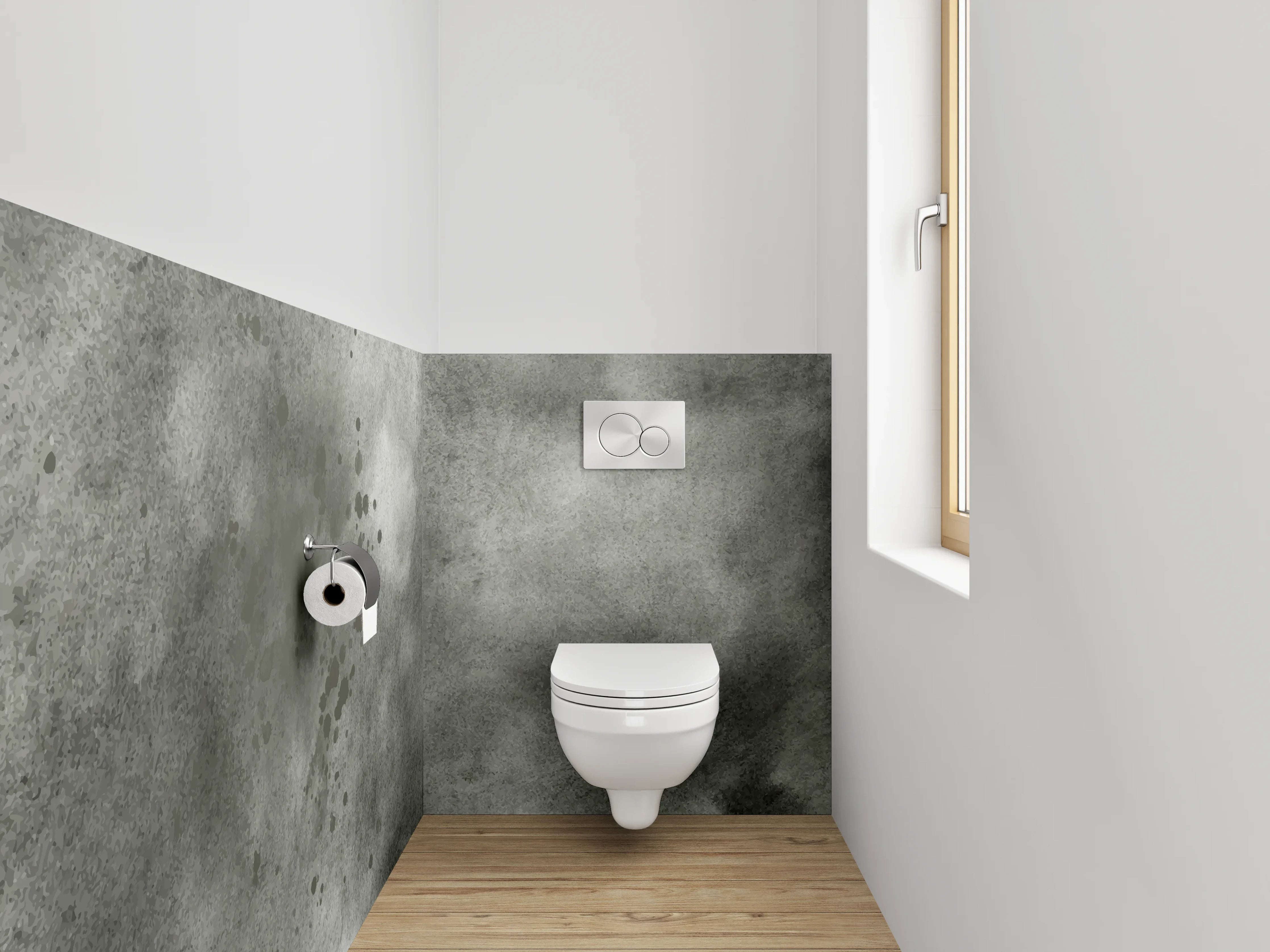 WC-Rückwand - Grauschattierte Weißformen im Dialog