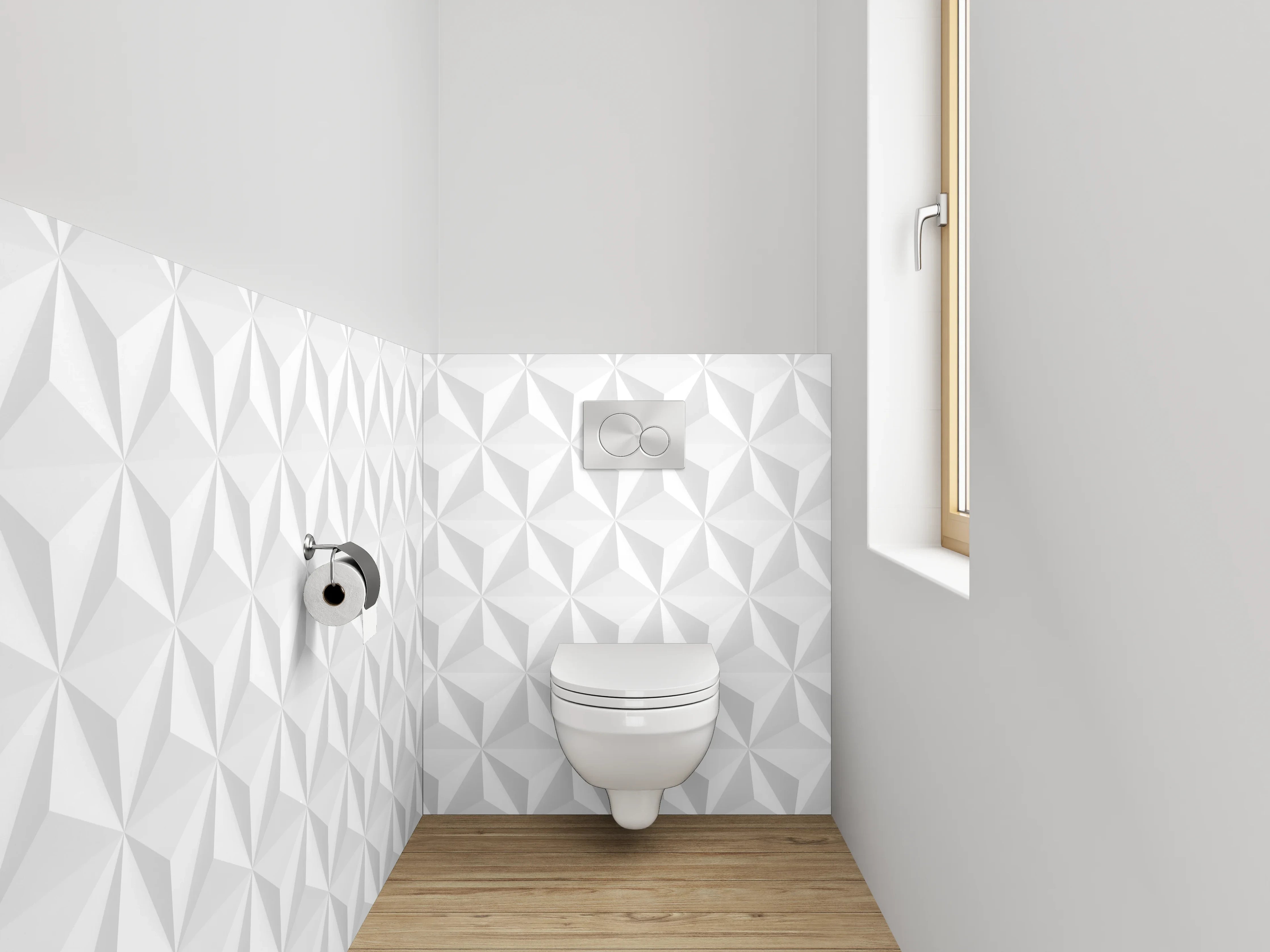 WC-Rückwand - Grauschattierte weiße 3D-Geometrie