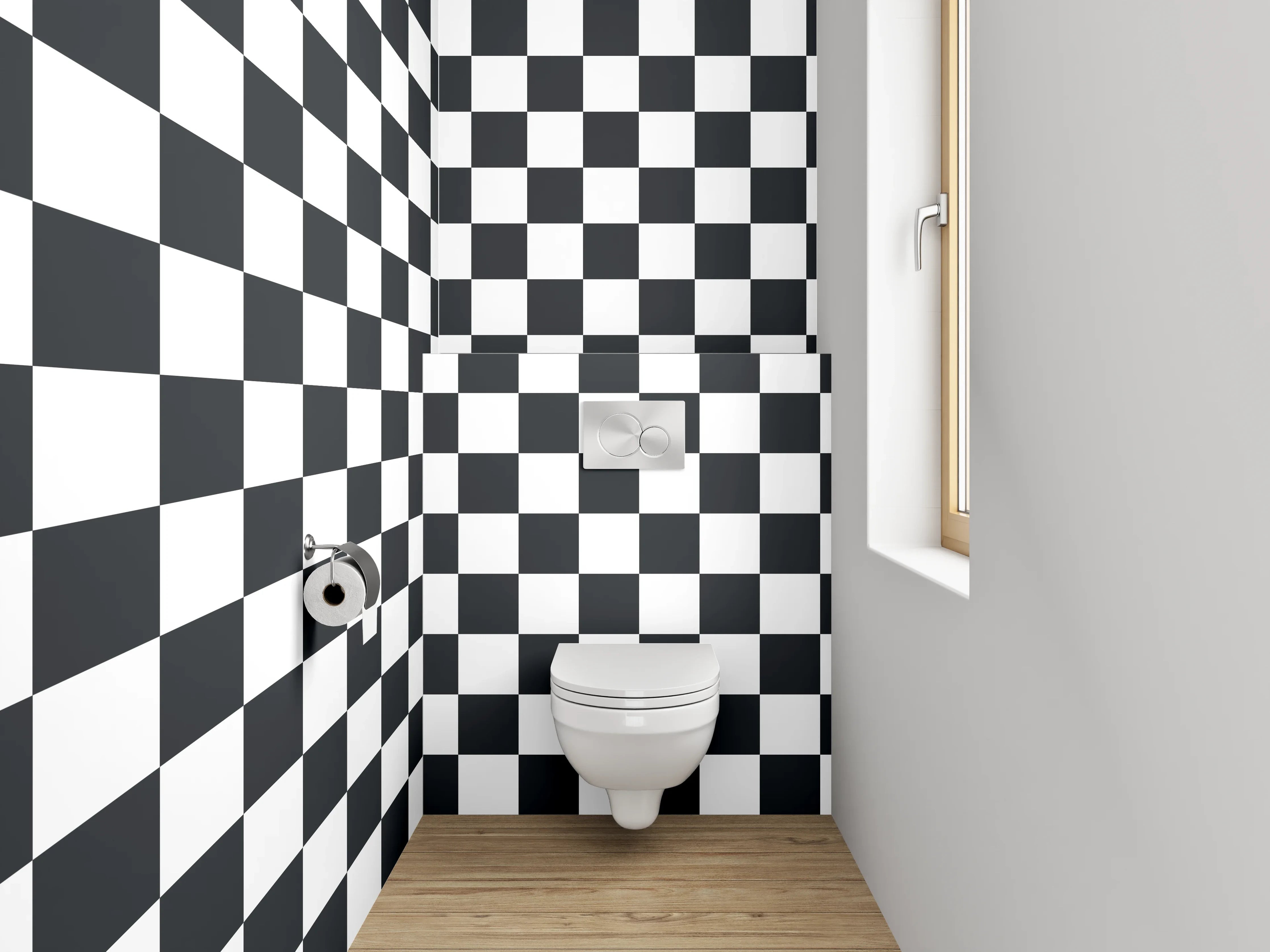 WC-Rückwand - Grauschattiertes Schachfeld-Design