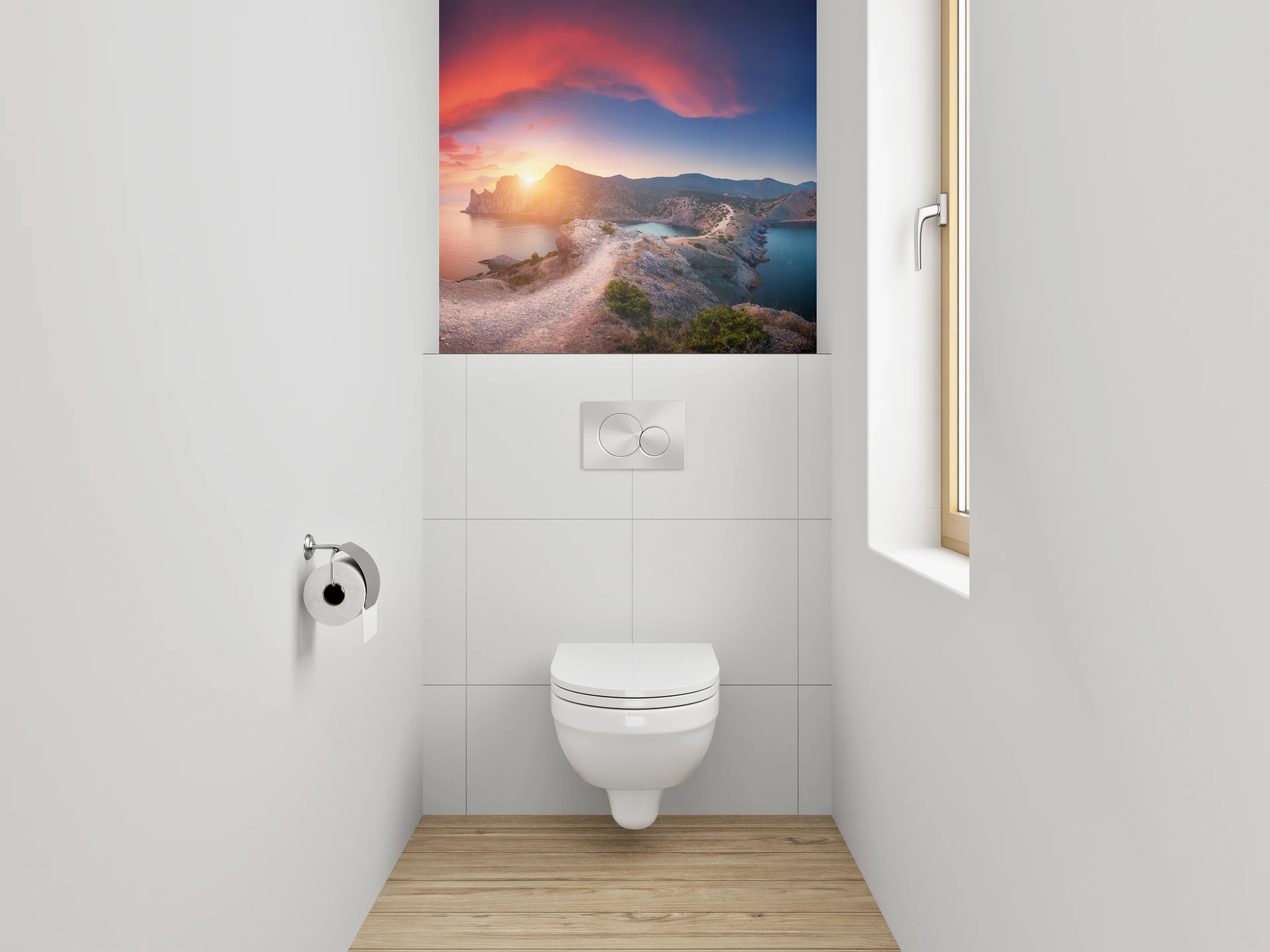 WC-Rückwand - Grauschimmer Abendlicht am Ozean
