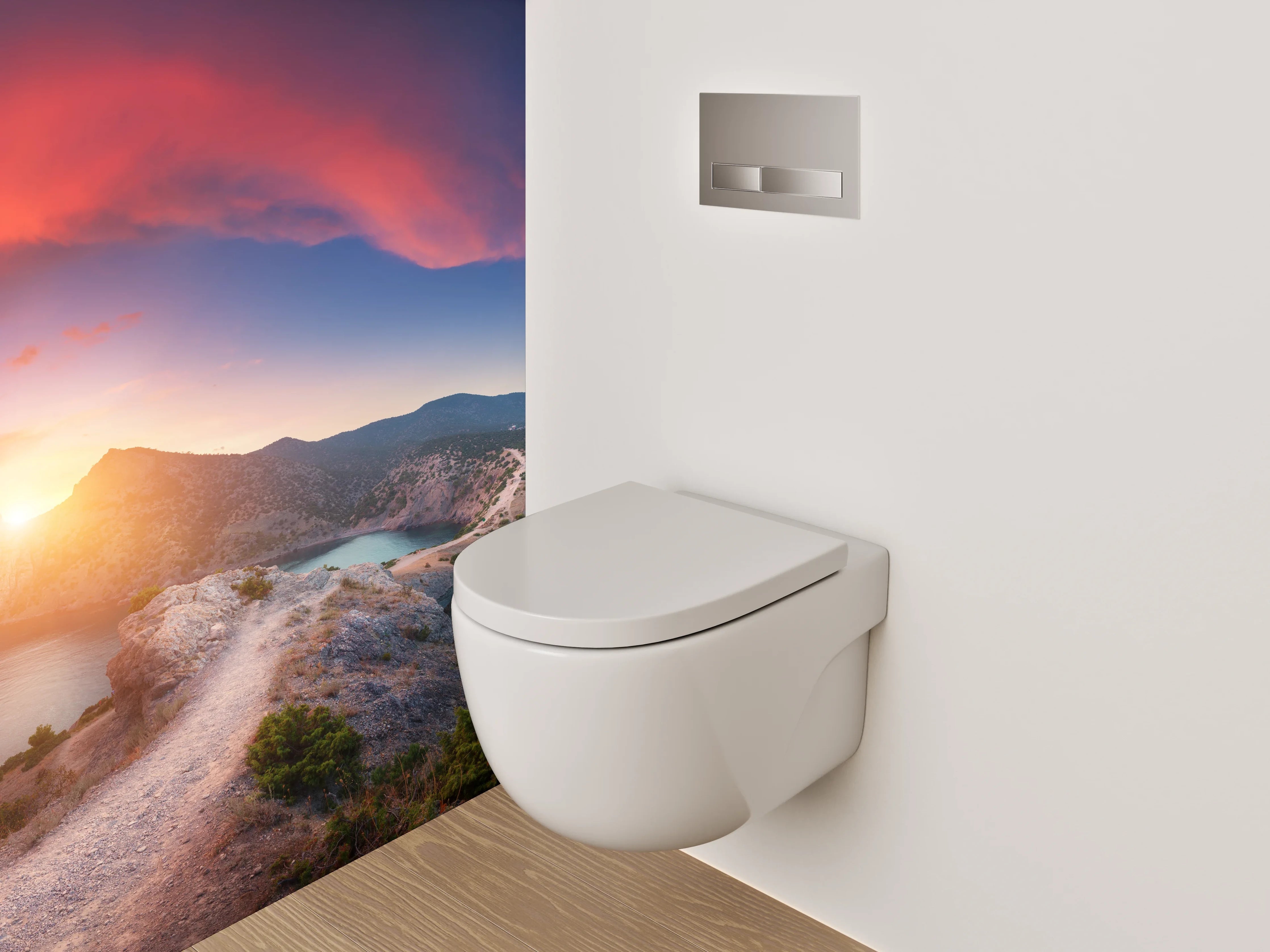 WC-Rückwand - Grauschimmer Abendlicht am Ozean