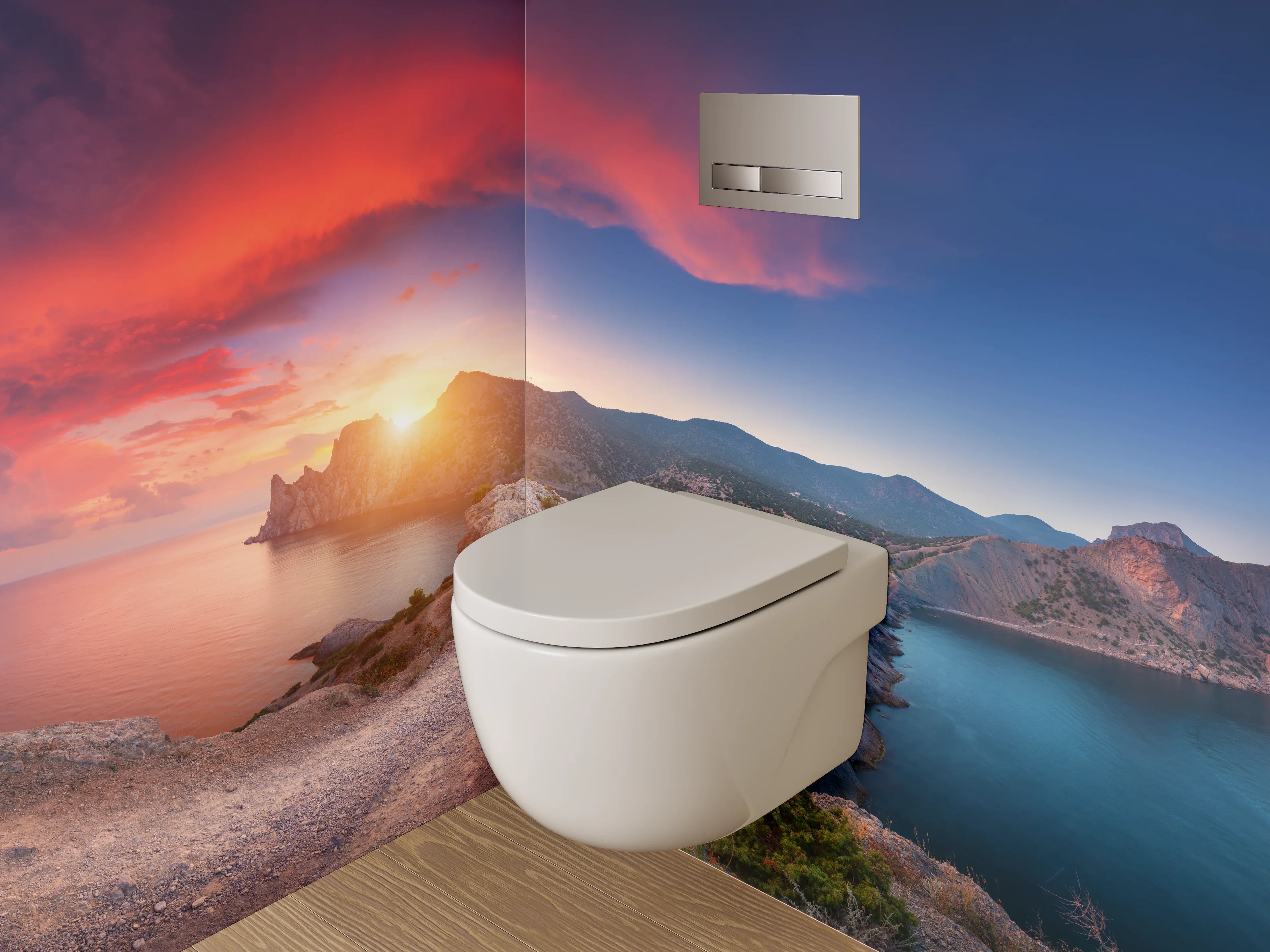 WC-Rückwand - Grauschimmer Abendlicht am Ozean