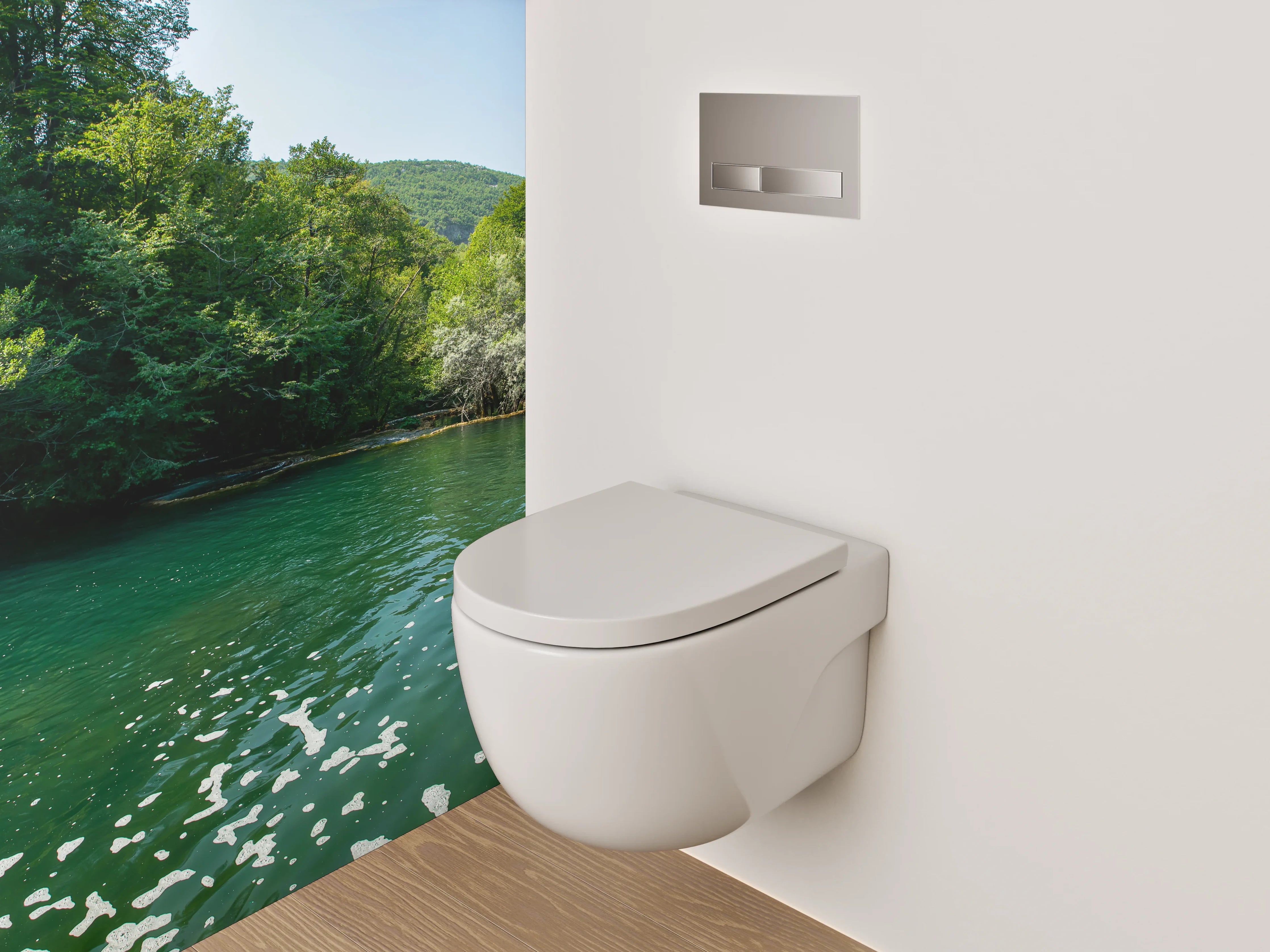 WC-Rückwand - Grauschimmer am weißen Waldbach