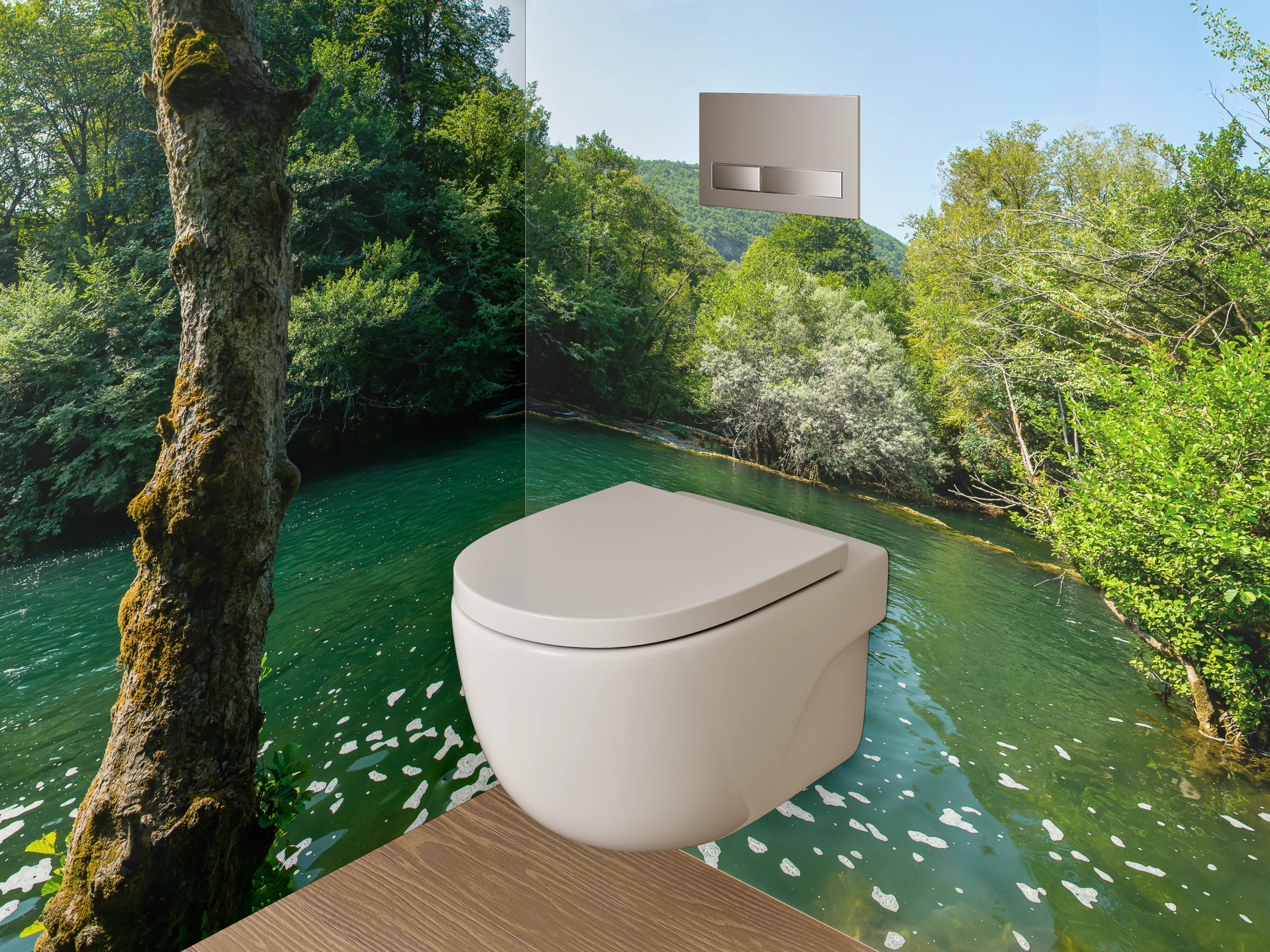 WC-Rückwand - Grauschimmer am weißen Waldbach