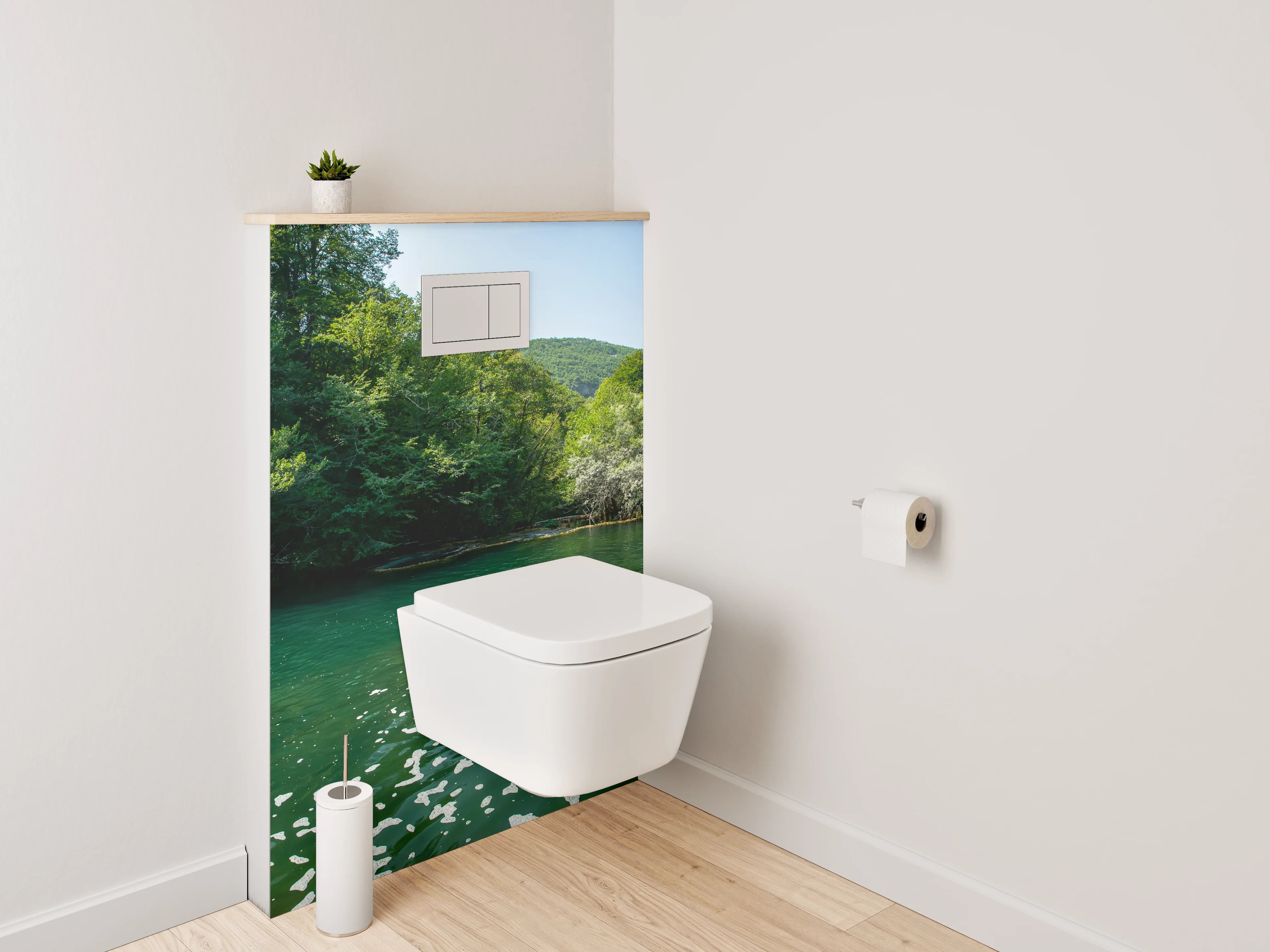 WC-Rückwand - Grauschimmer am weißen Waldbach