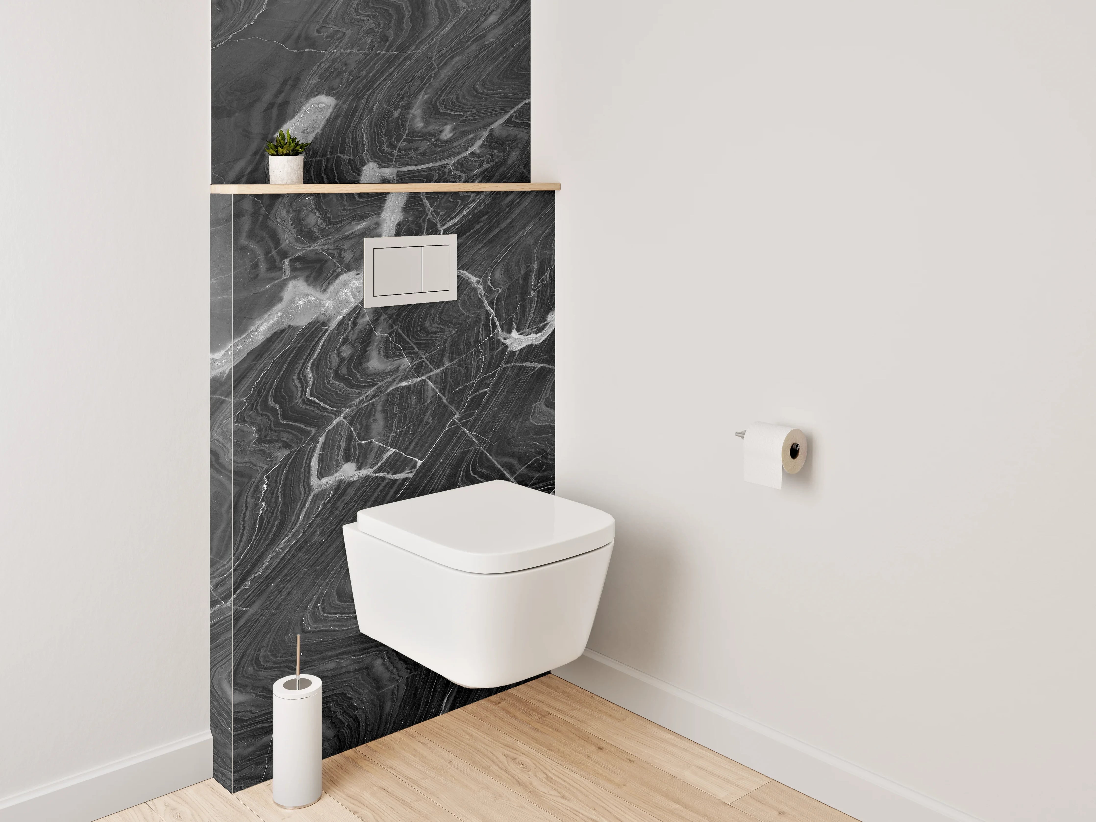 WC-Rückwand - Grauschimmer auf Weiß: Marmorpoesie
