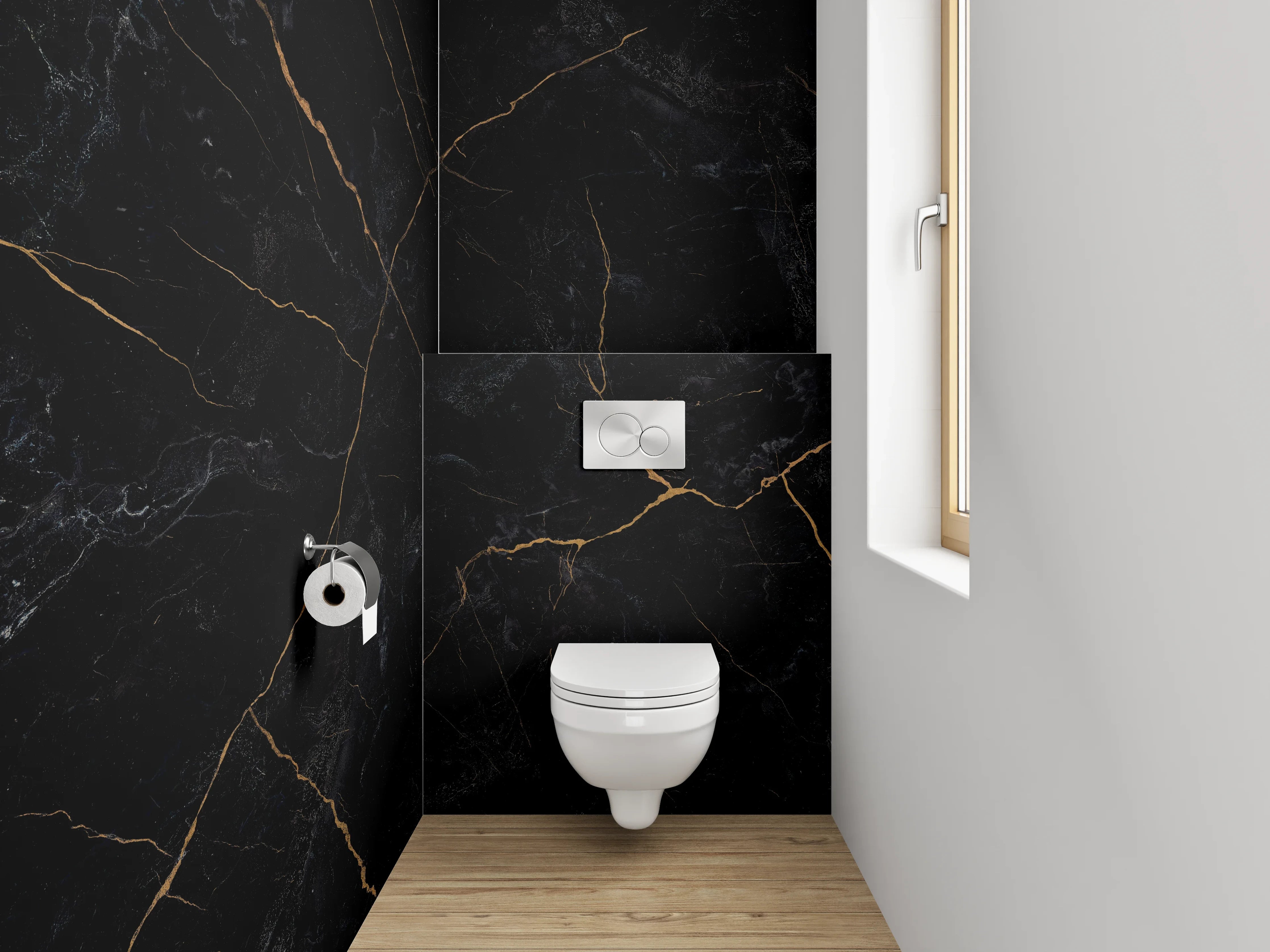 WC-Rückwand - Grauschimmer auf weißem Goldmarmor