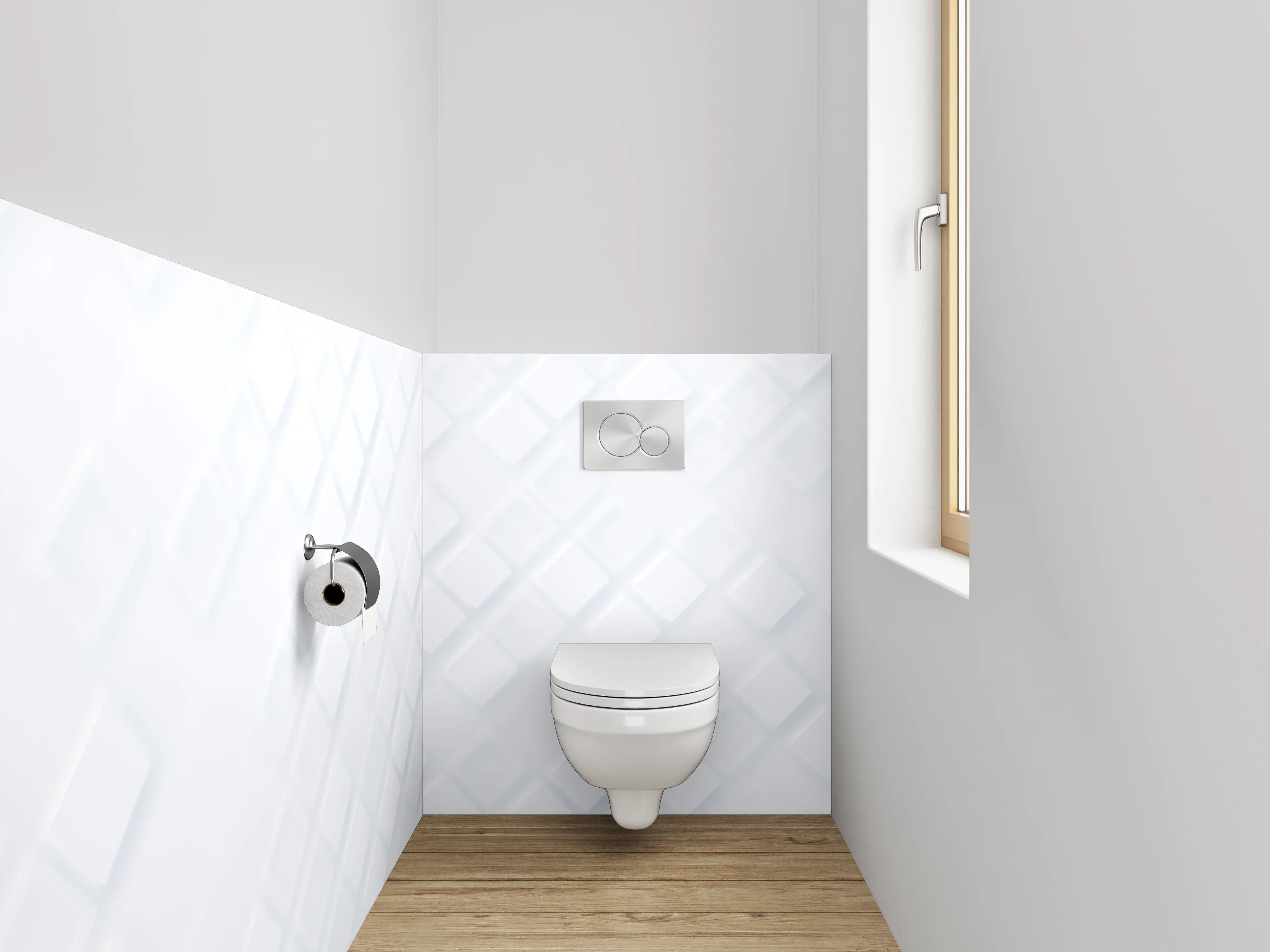 WC-Rückwand - Grauschimmer auf weißen Formen