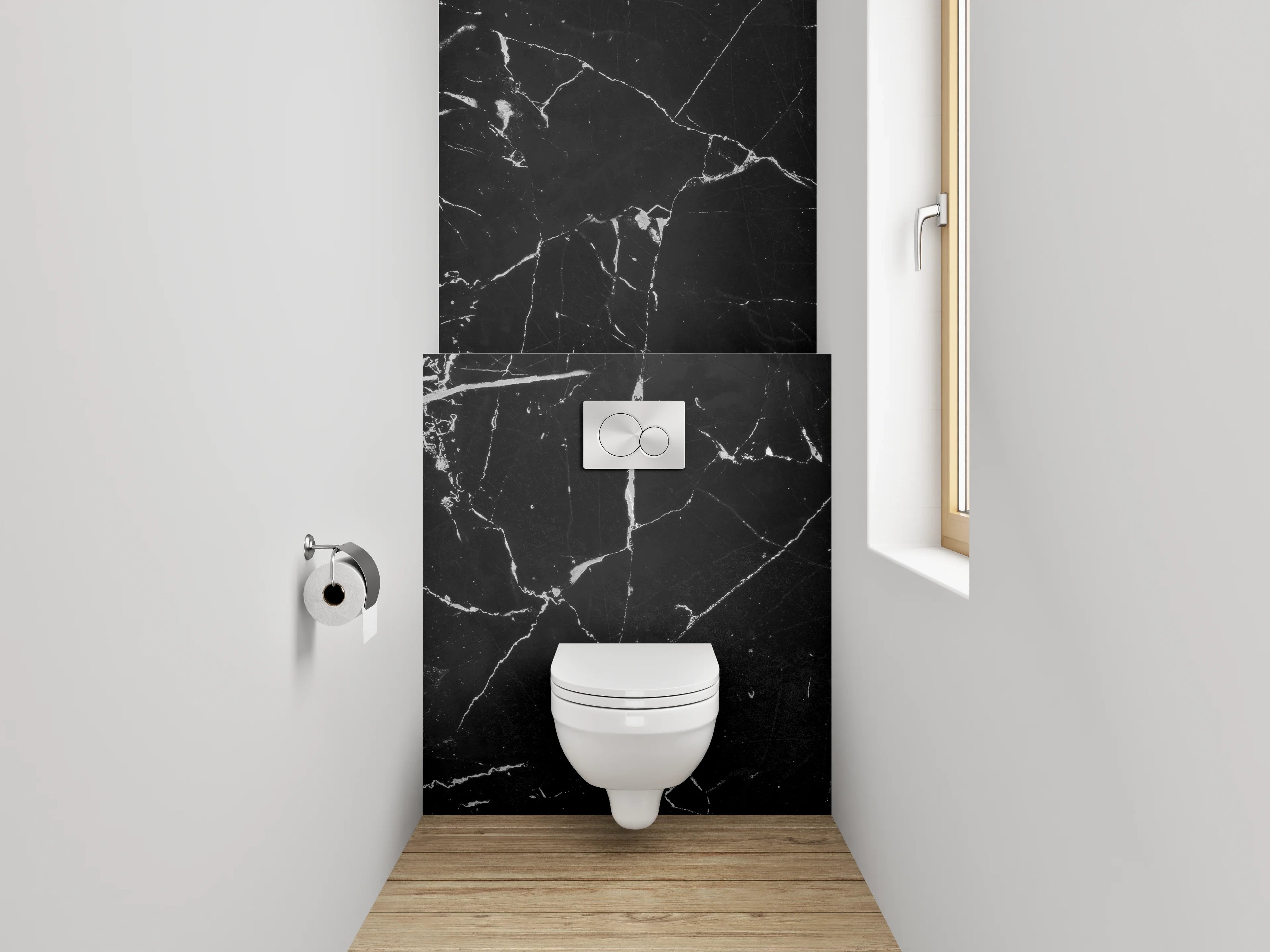 WC-Rückwand - Grauschimmer auf weißer Maserung