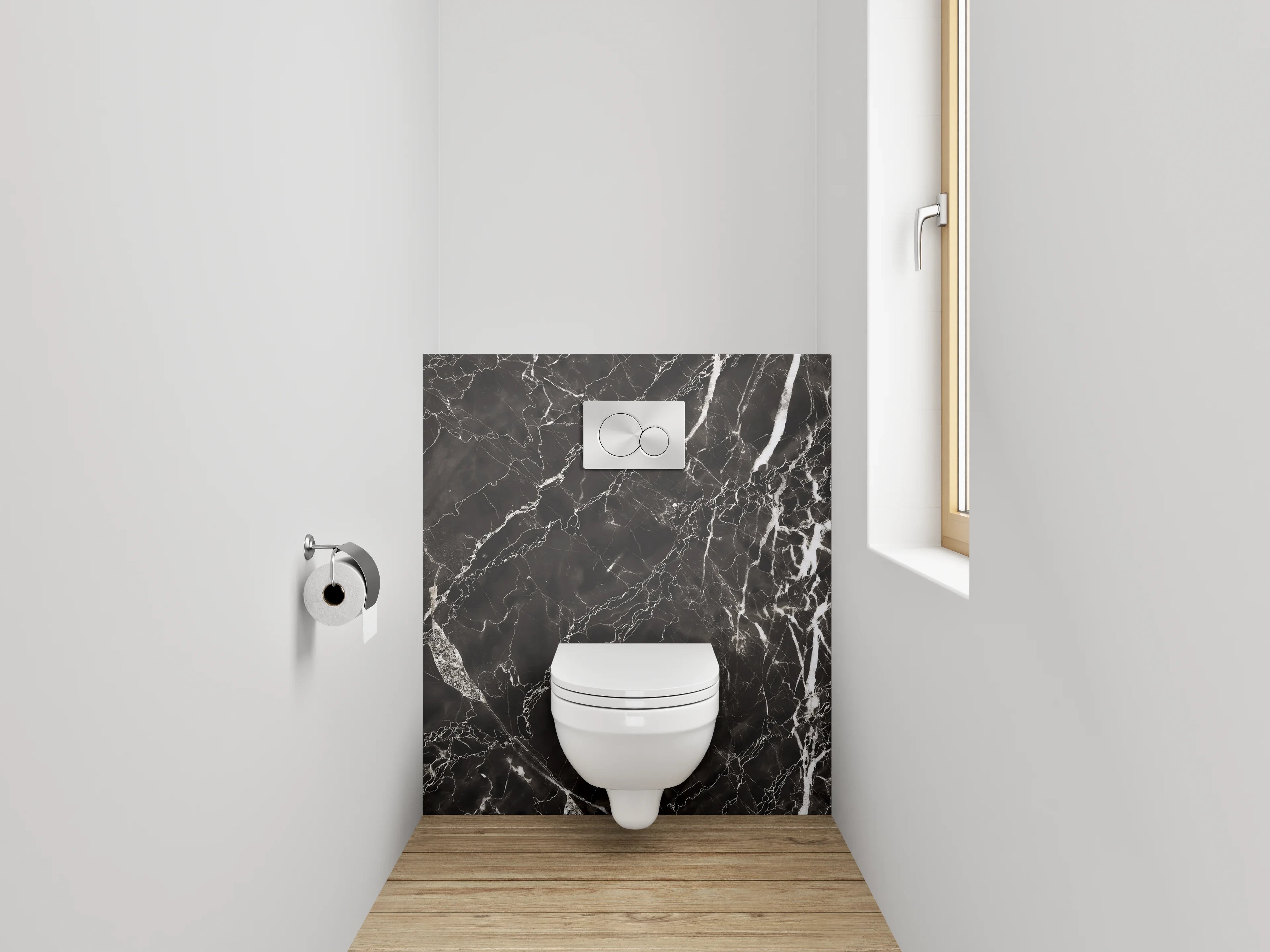 WC-Rückwand - Grauschimmer auf weißgeädertem Stein