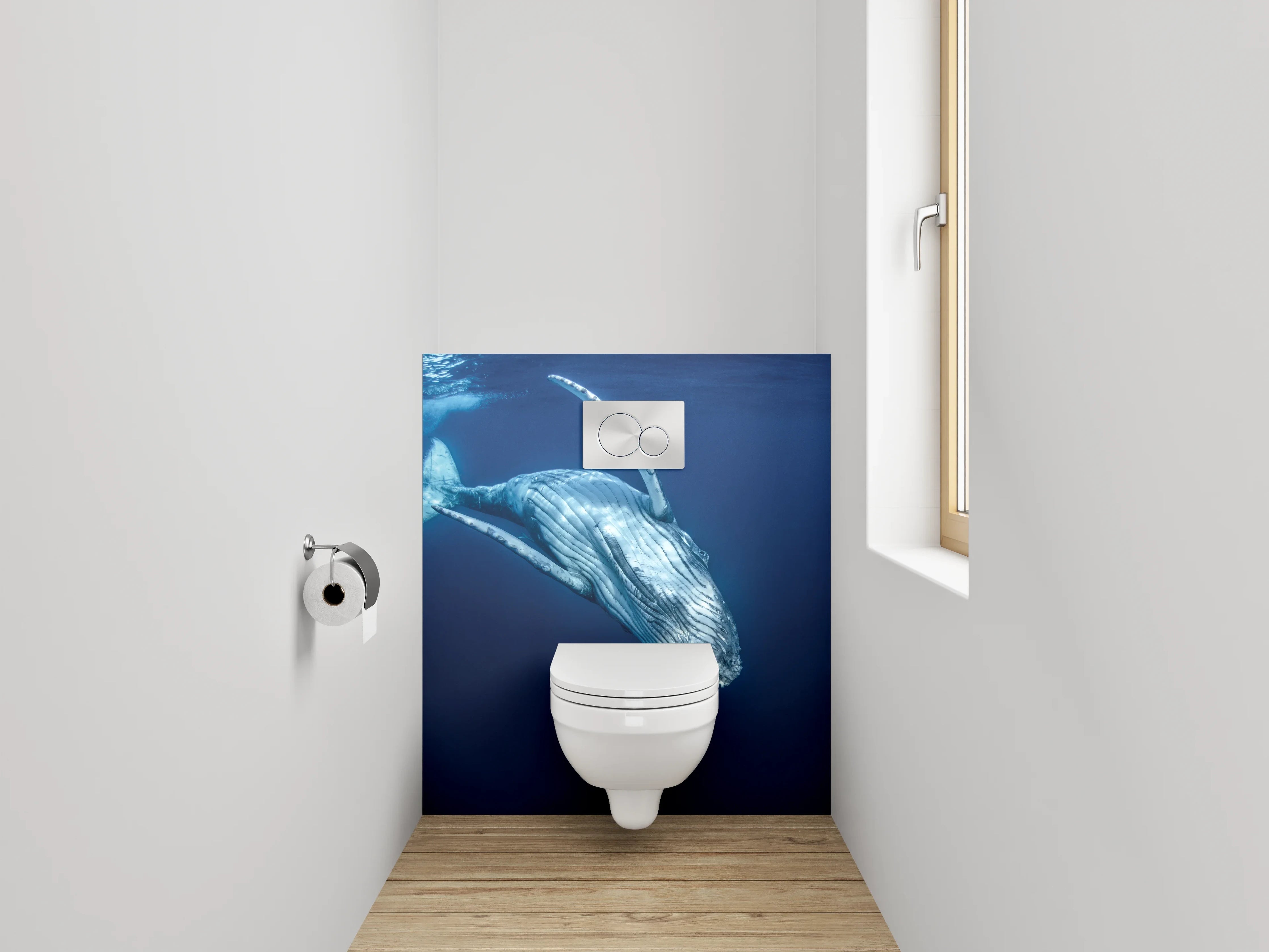 WC-Rückwand - Grauschimmer im Blau: Walgesang