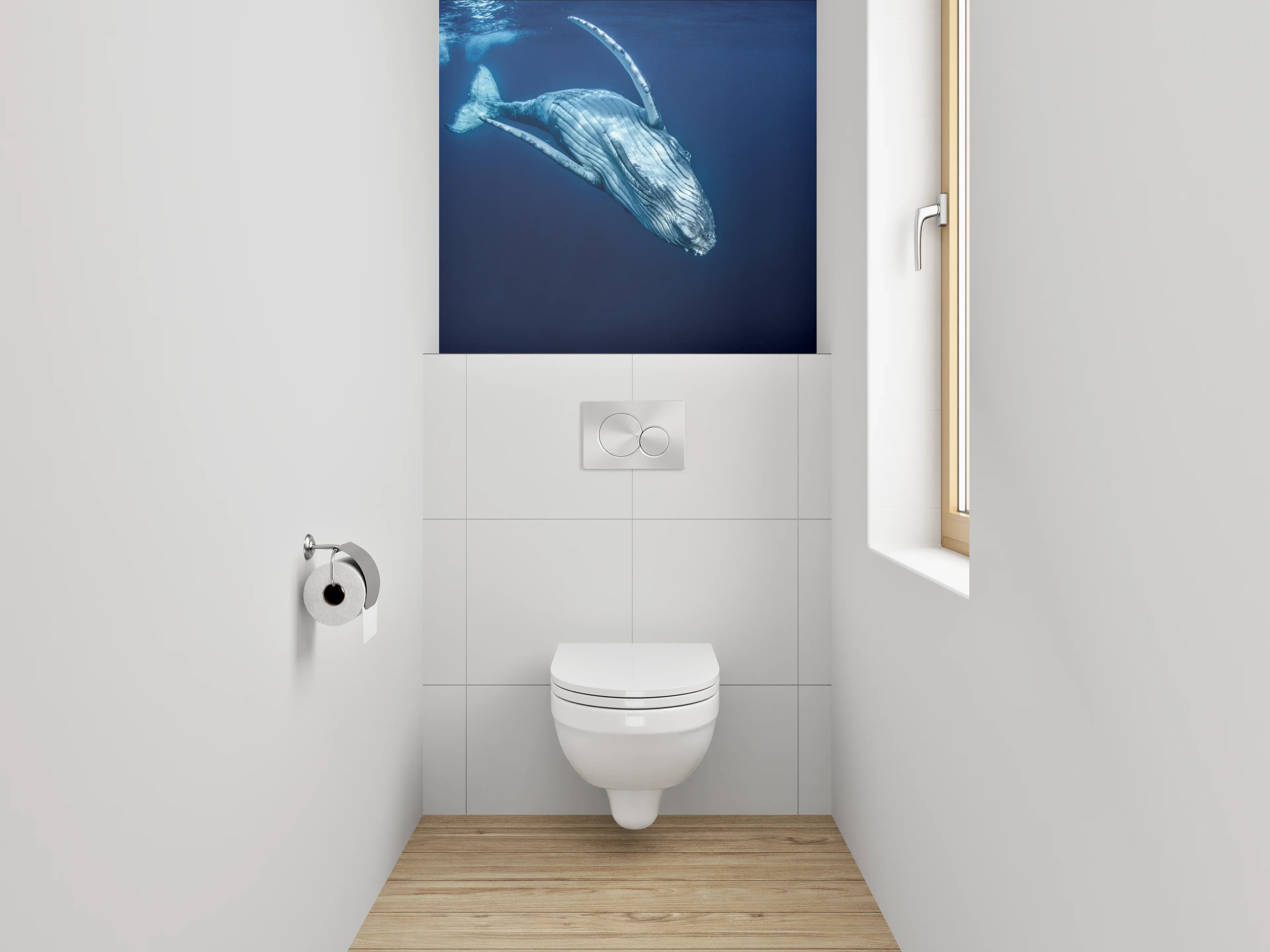 WC-Rückwand - Grauschimmer im Blau: Walgesang