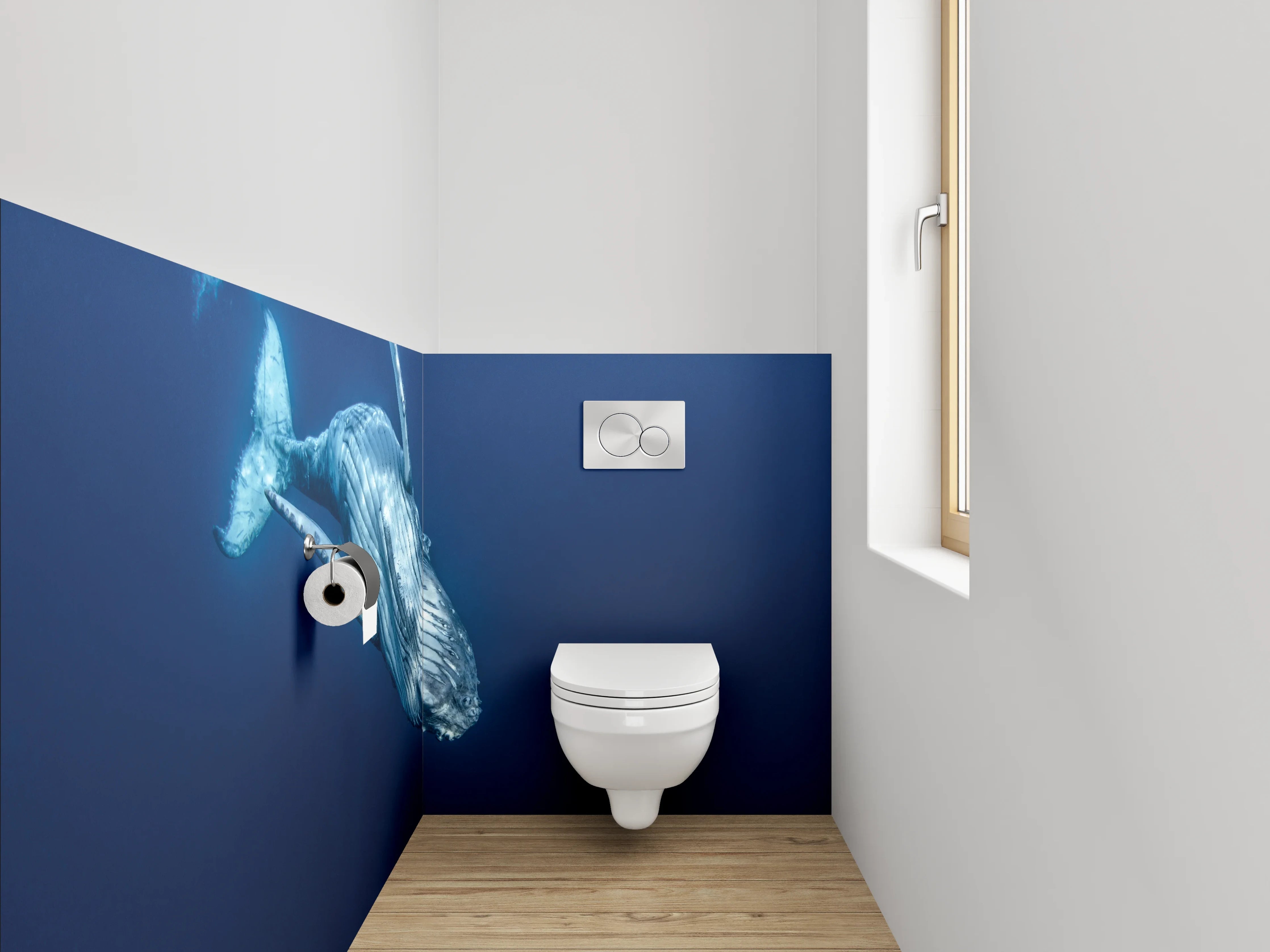WC-Rückwand - Grauschimmer im Blau: Walgesang