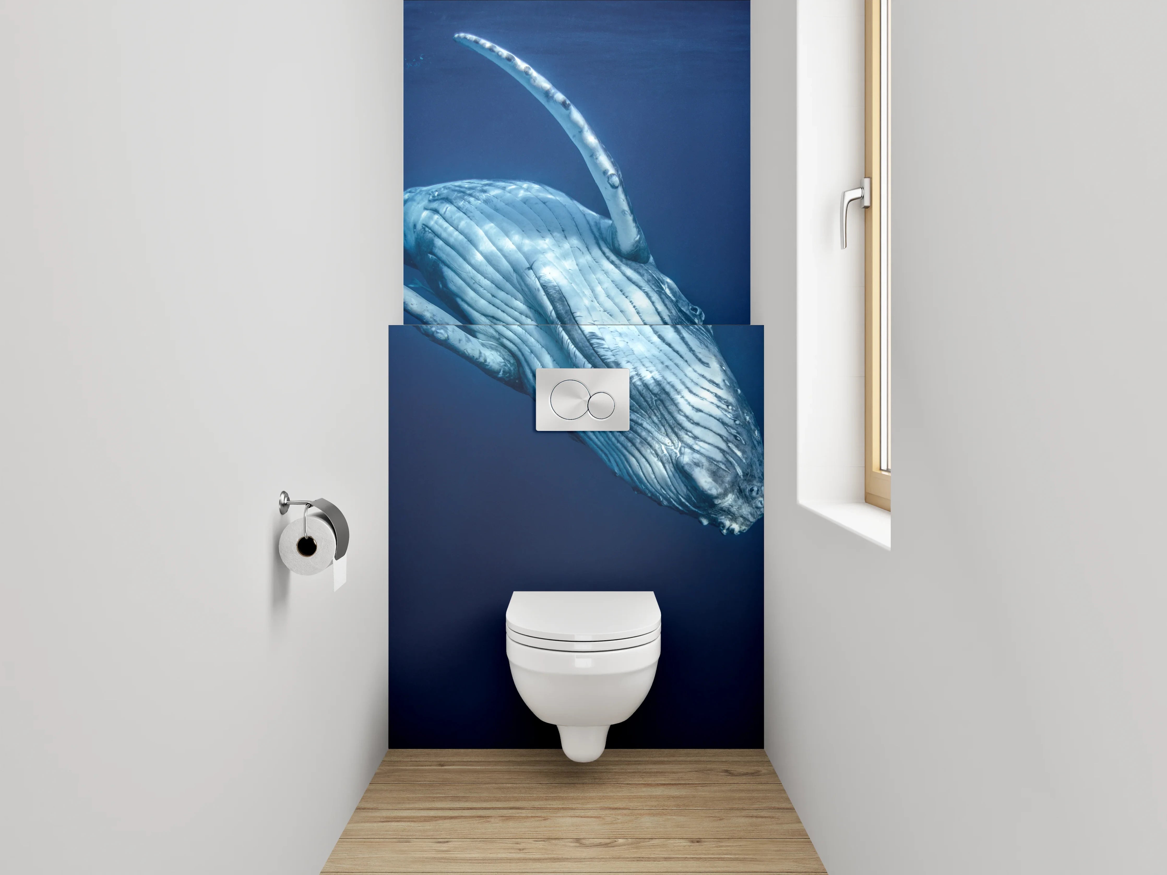WC-Rückwand - Grauschimmer im Blau: Walgesang