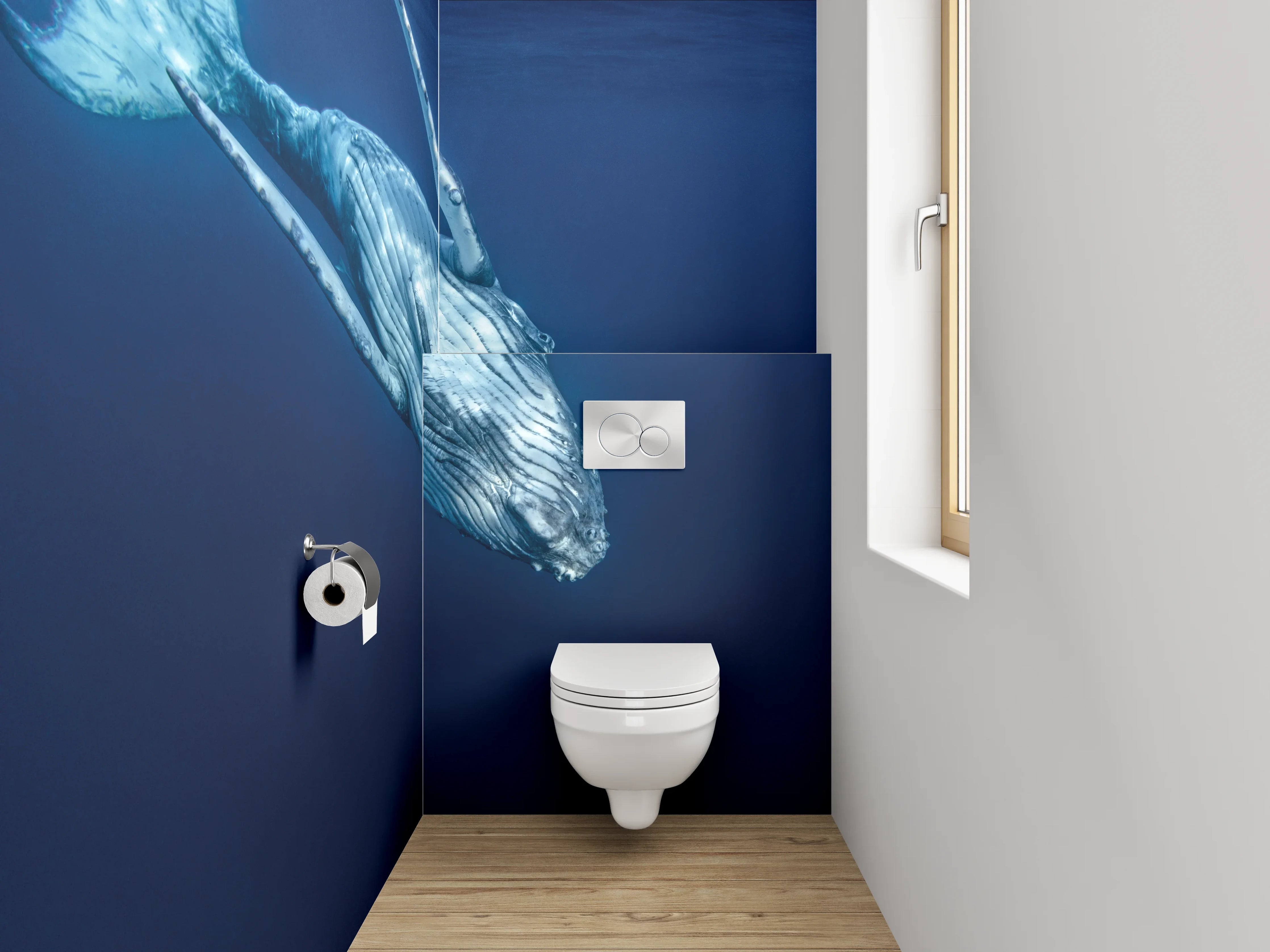 WC-Rückwand - Grauschimmer im Blau: Walgesang