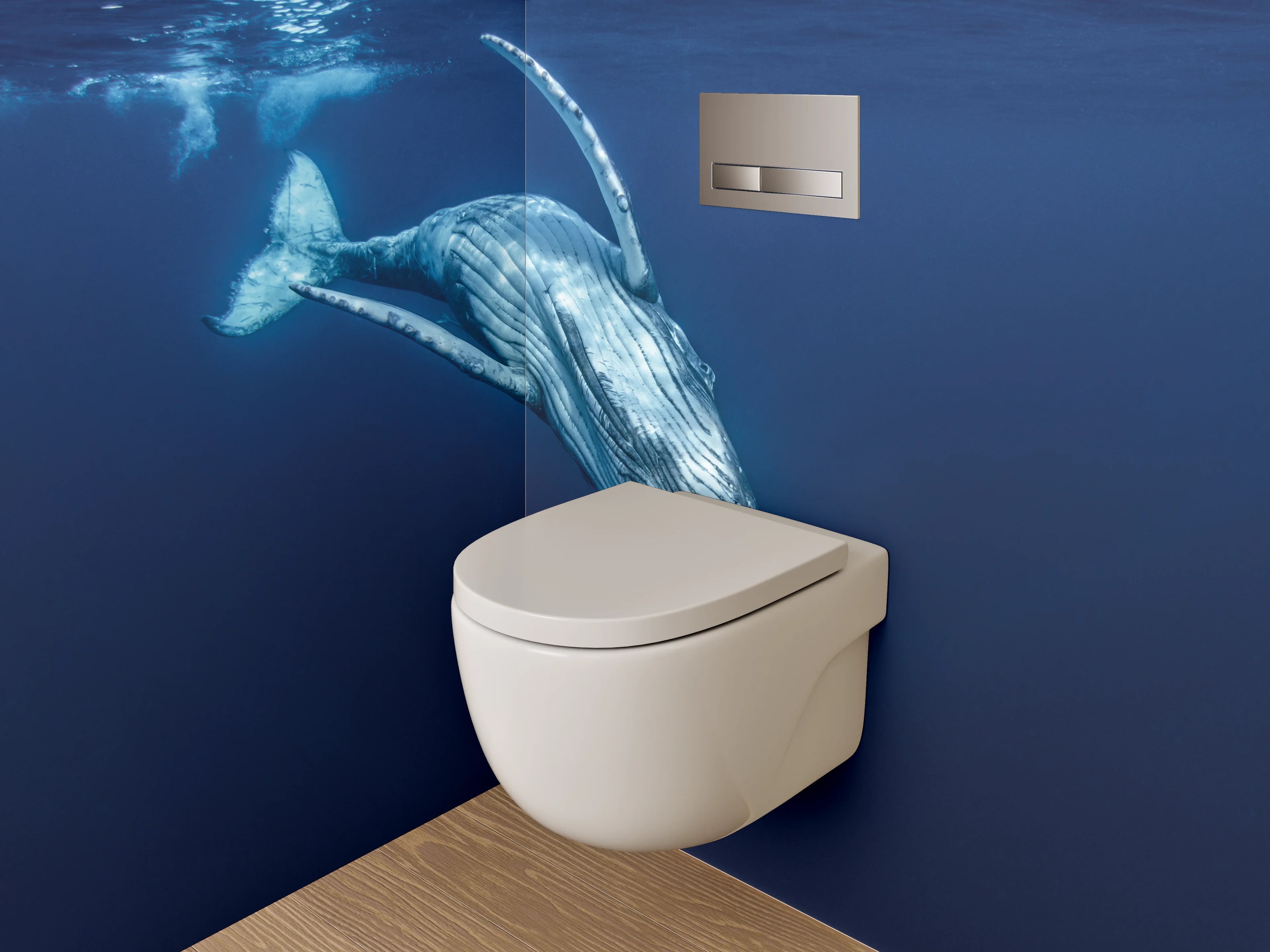 WC-Rückwand - Grauschimmer im Blau: Walgesang