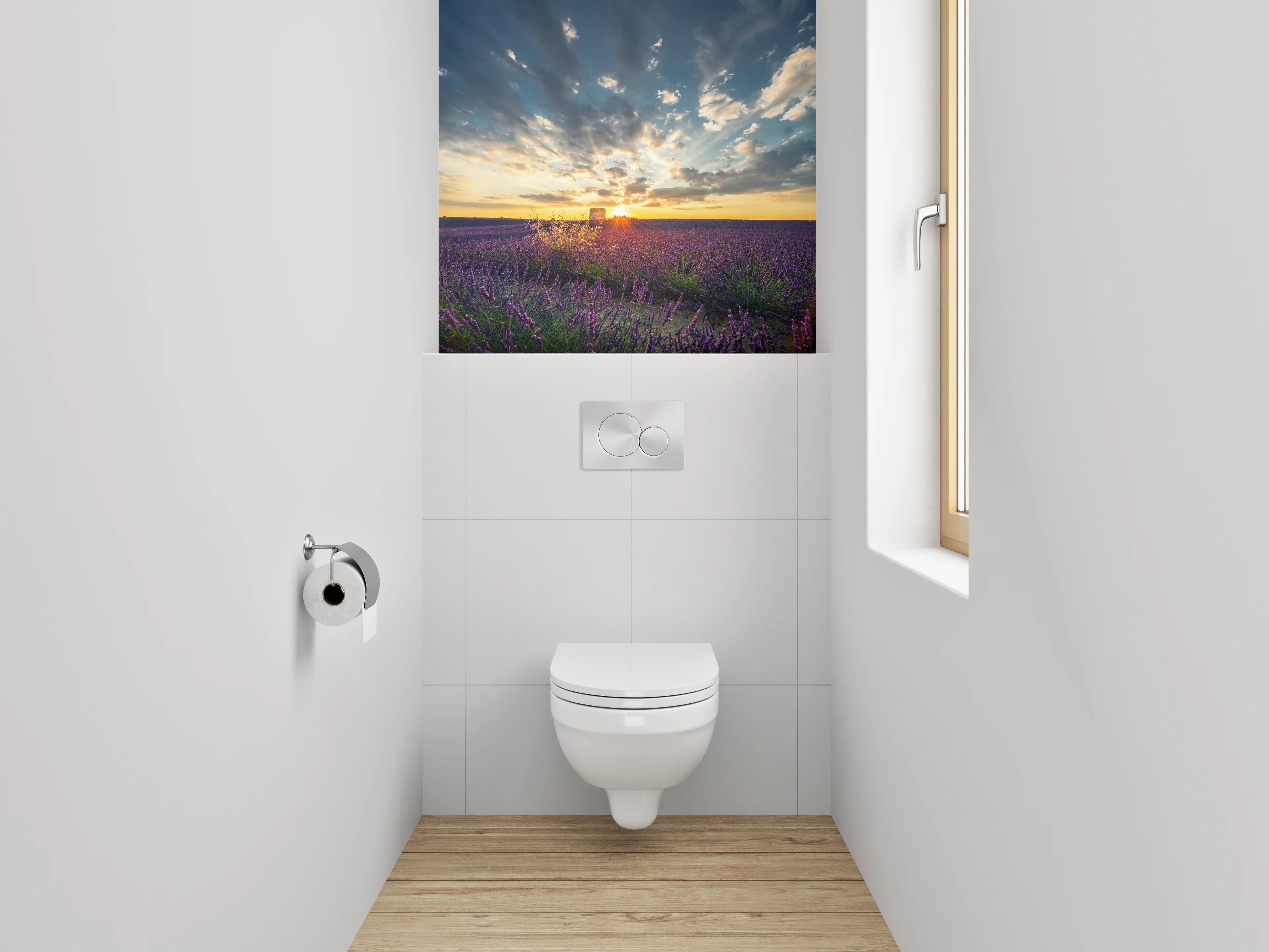 WC-Rückwand - Grauschimmer im Lavendelabend