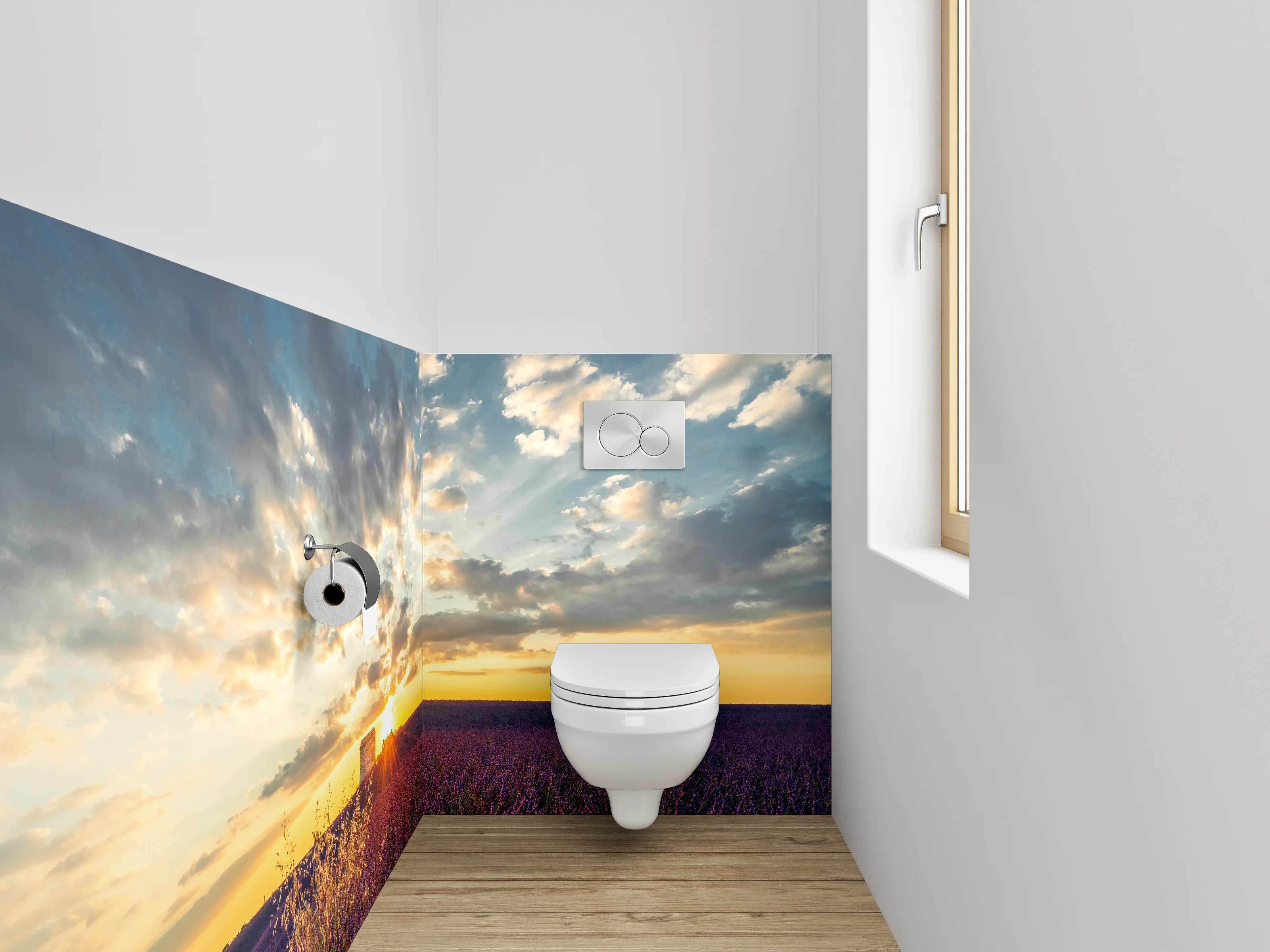 WC-Rückwand - Grauschimmer im Lavendelabend