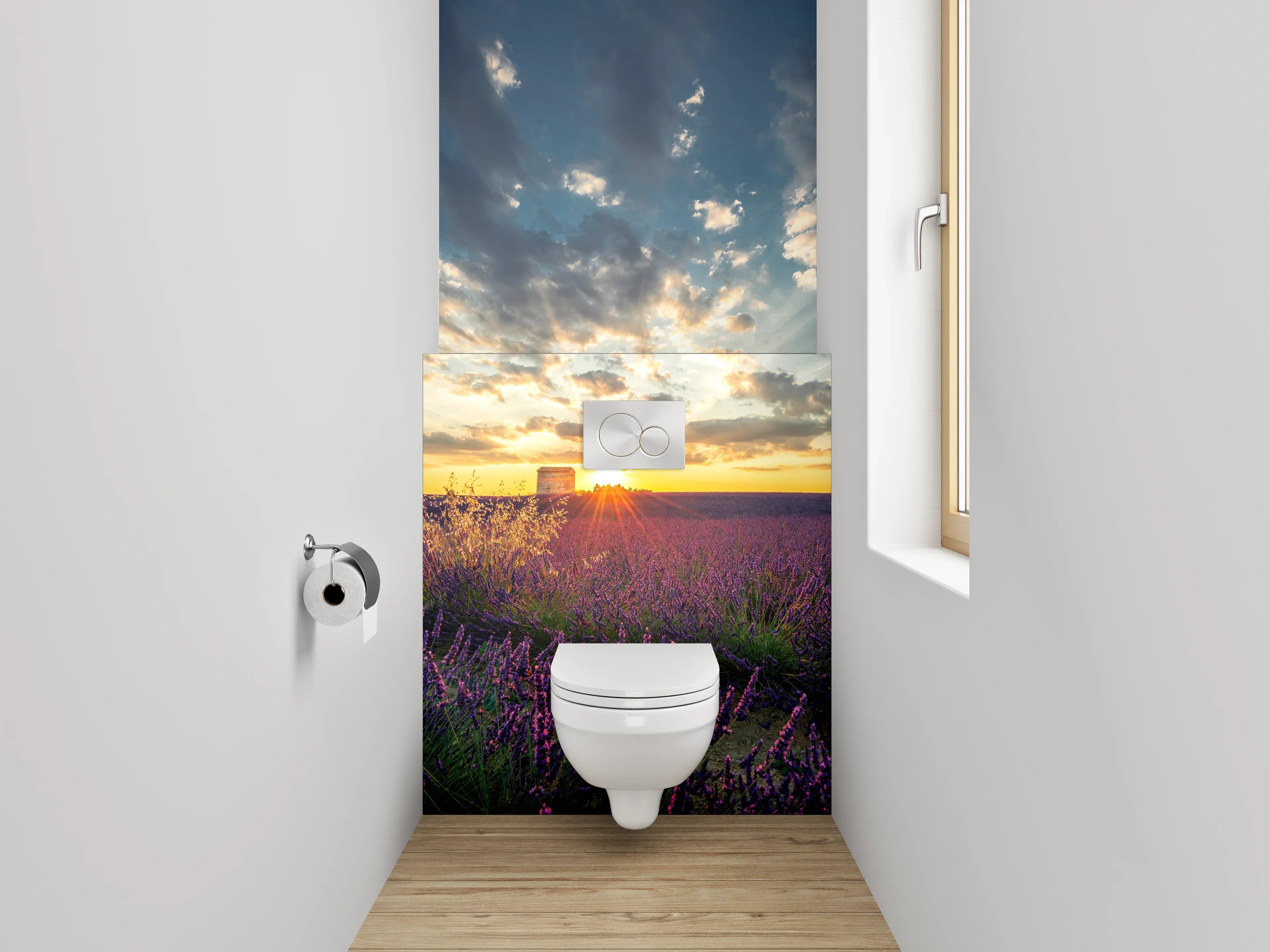 WC-Rückwand - Grauschimmer im Lavendelabend