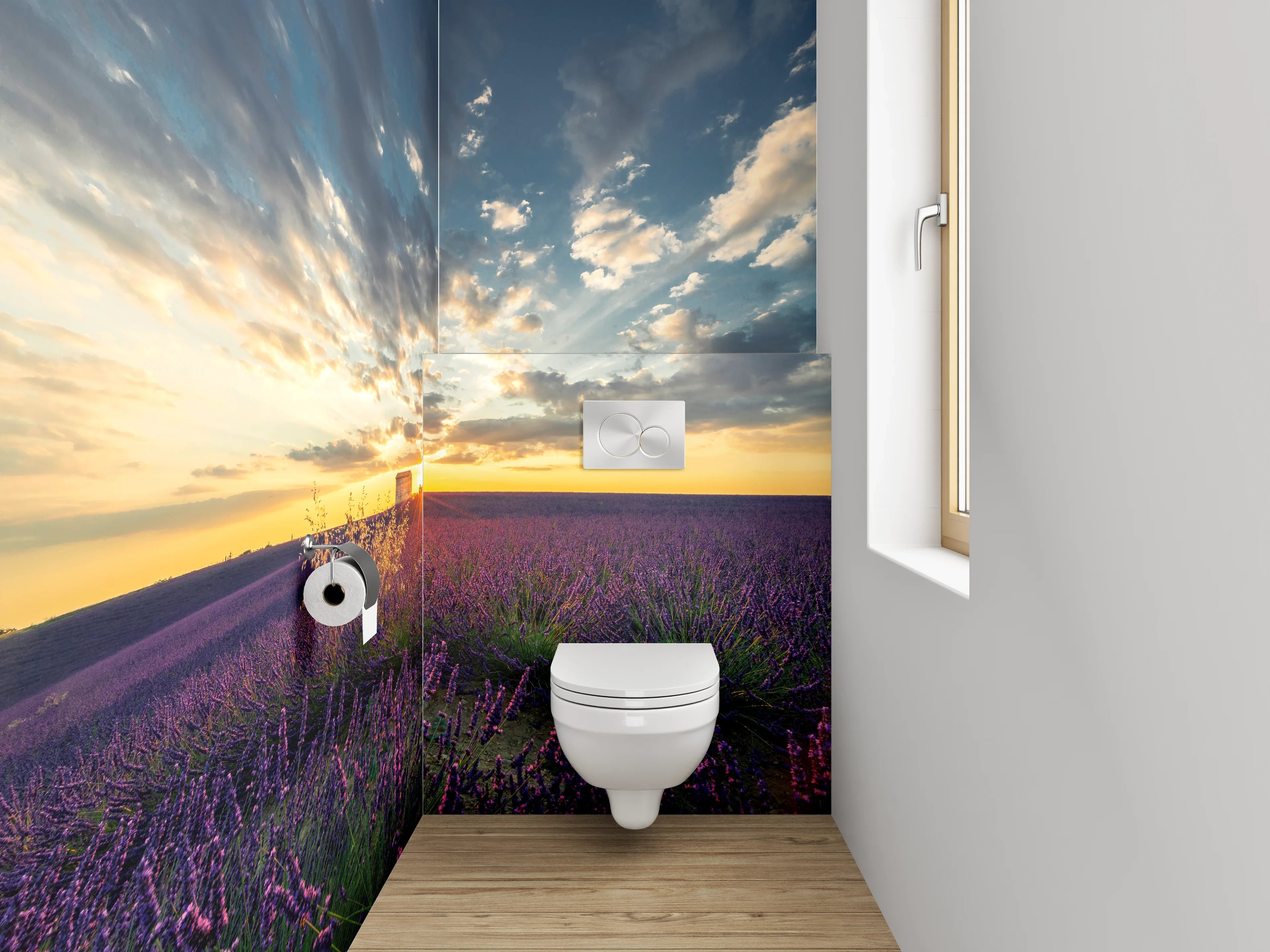 WC-Rückwand - Grauschimmer im Lavendelabend