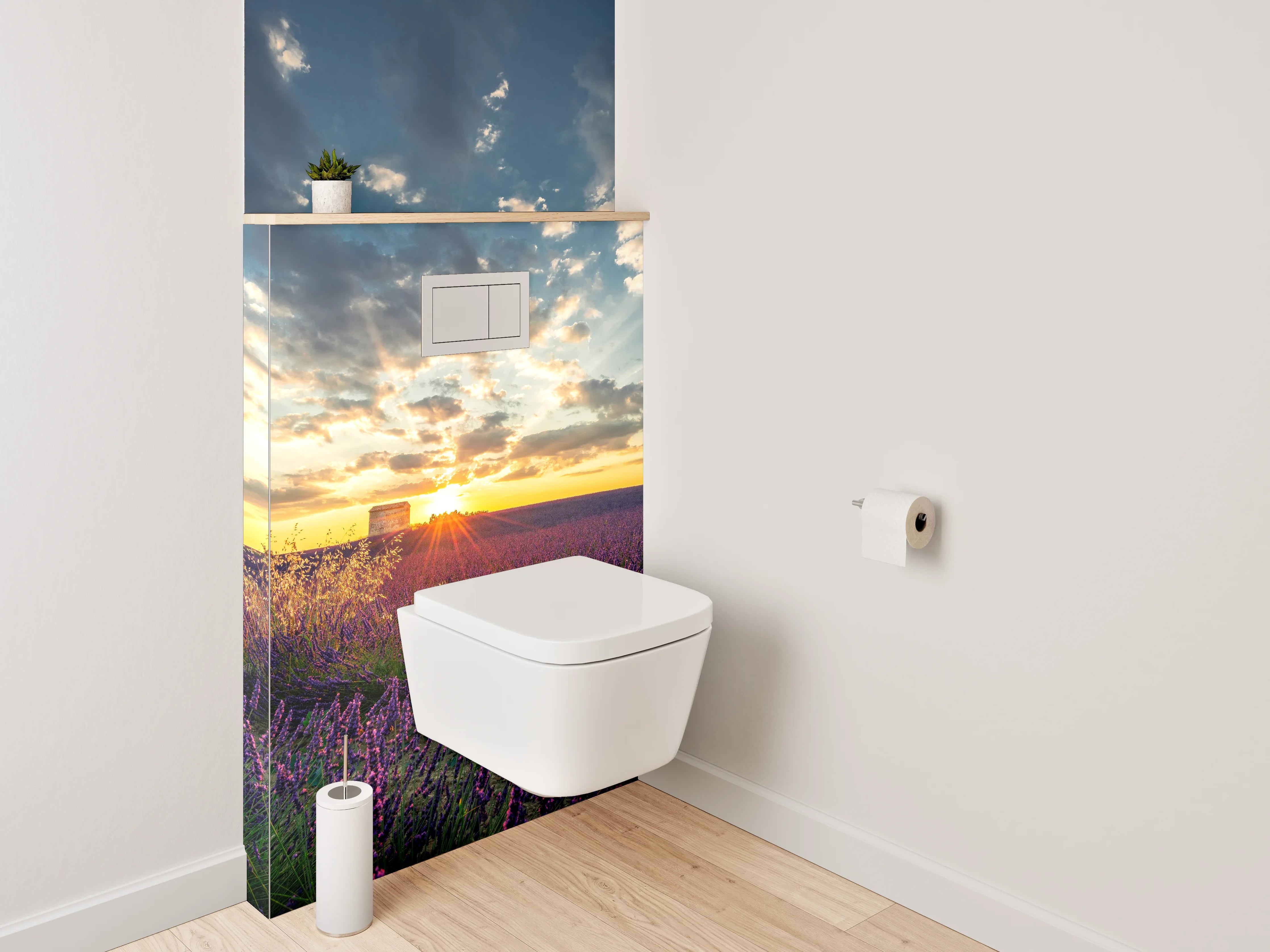 WC-Rückwand - Grauschimmer im Lavendelabend