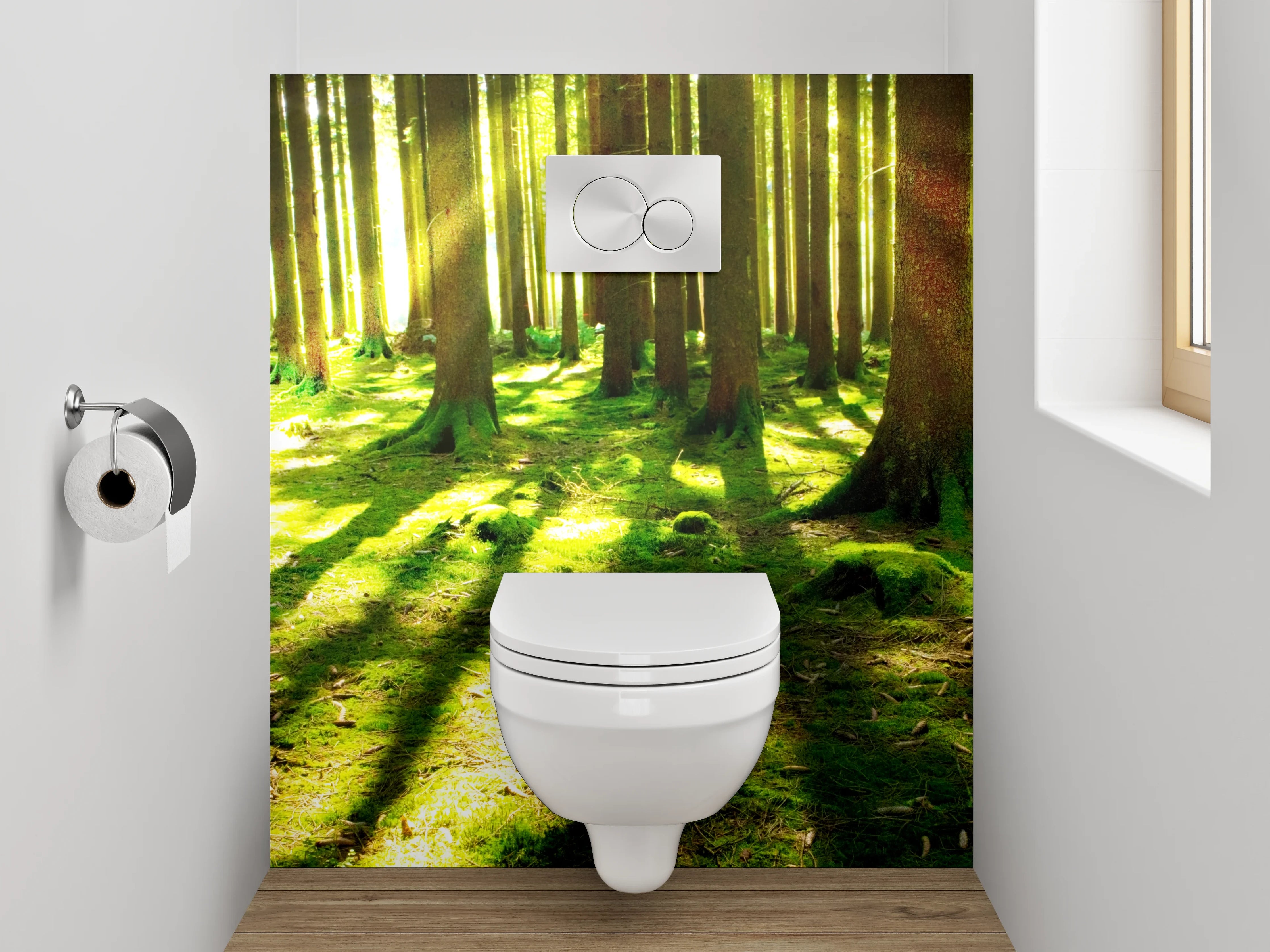 WC-Rückwand - Grauschimmer im weißen Blätterlicht