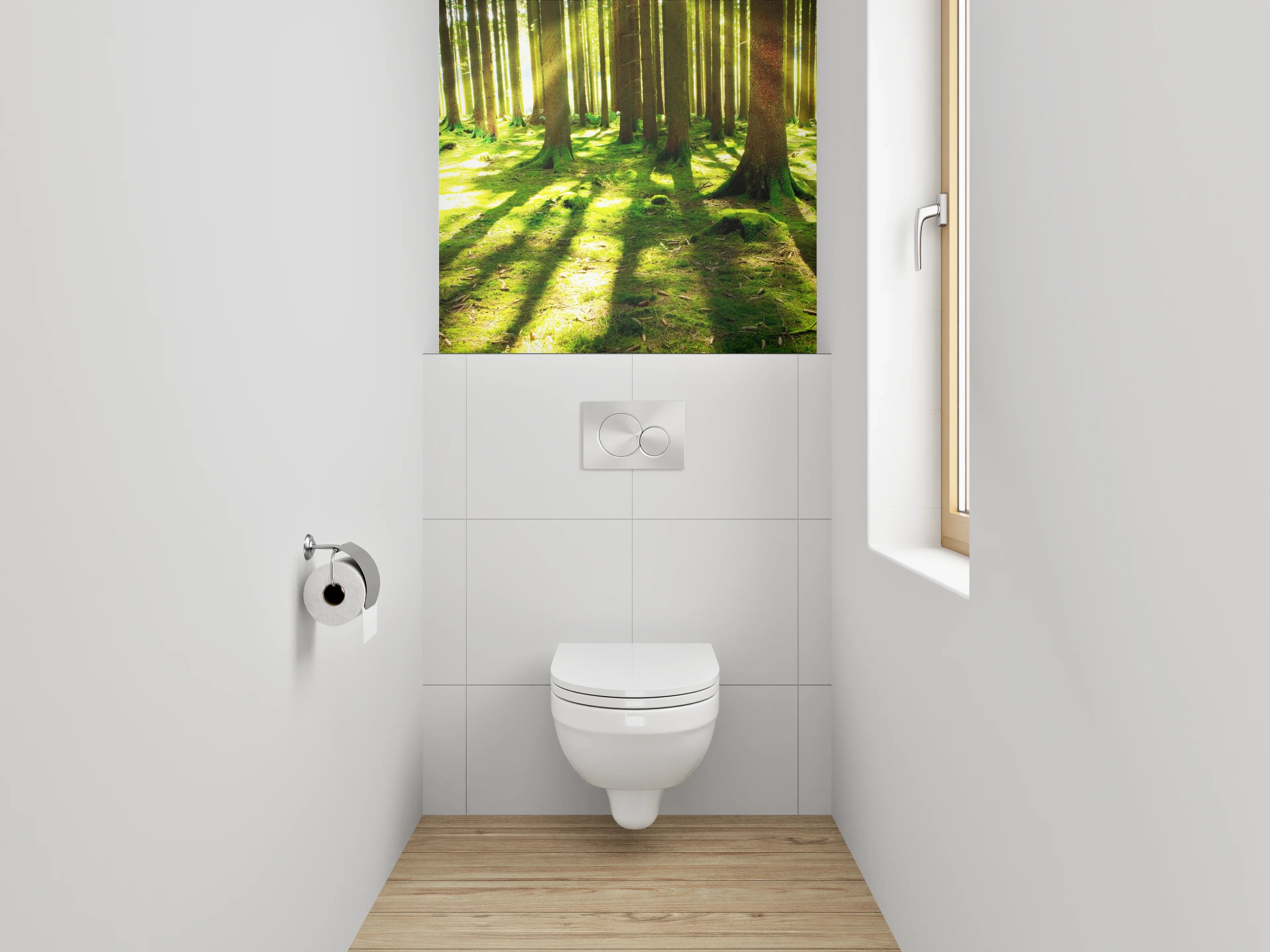 WC-Rückwand - Grauschimmer im weißen Blätterlicht