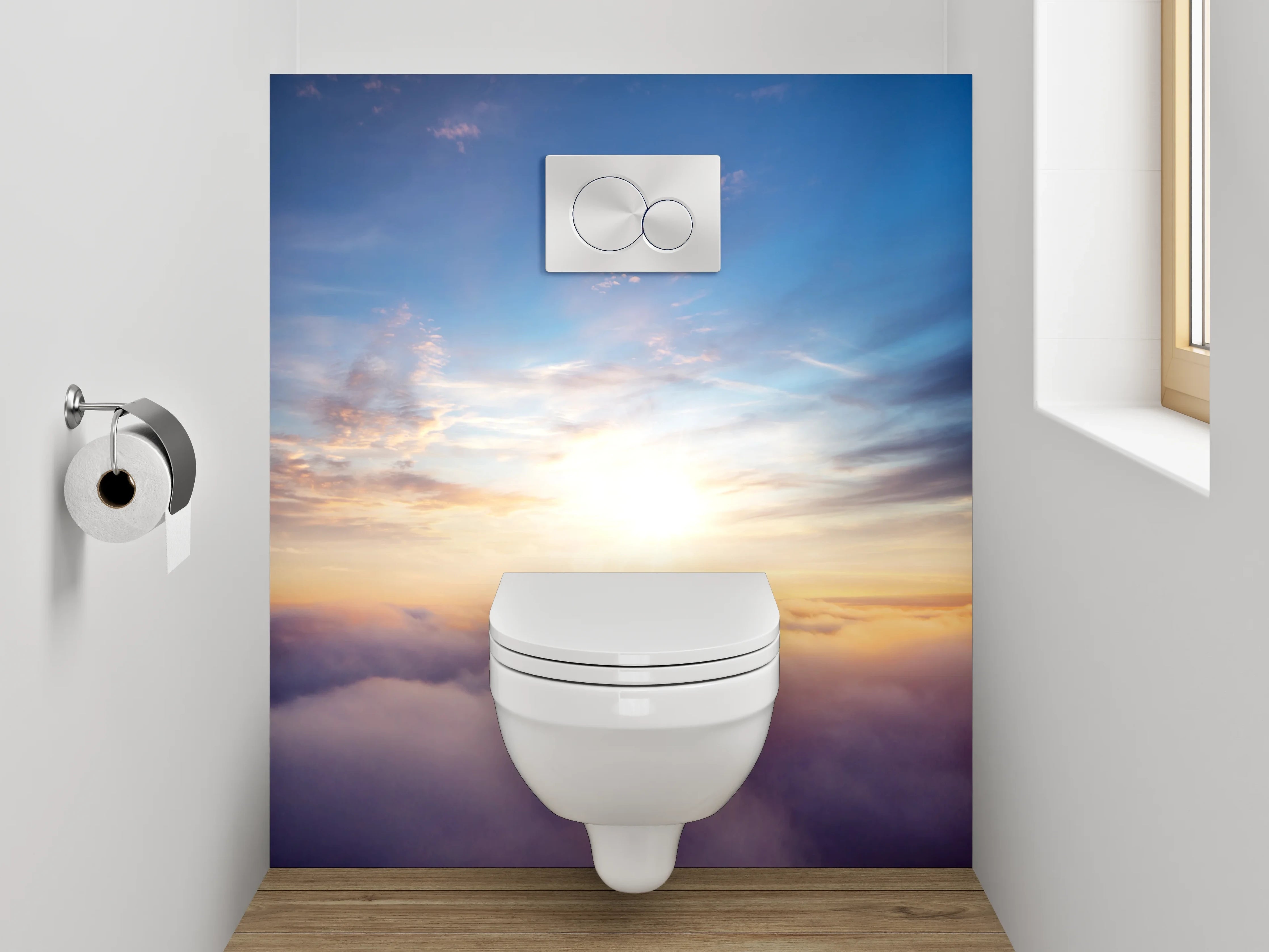 WC-Rückwand - Grauschimmer im weißen Wolkenmeer