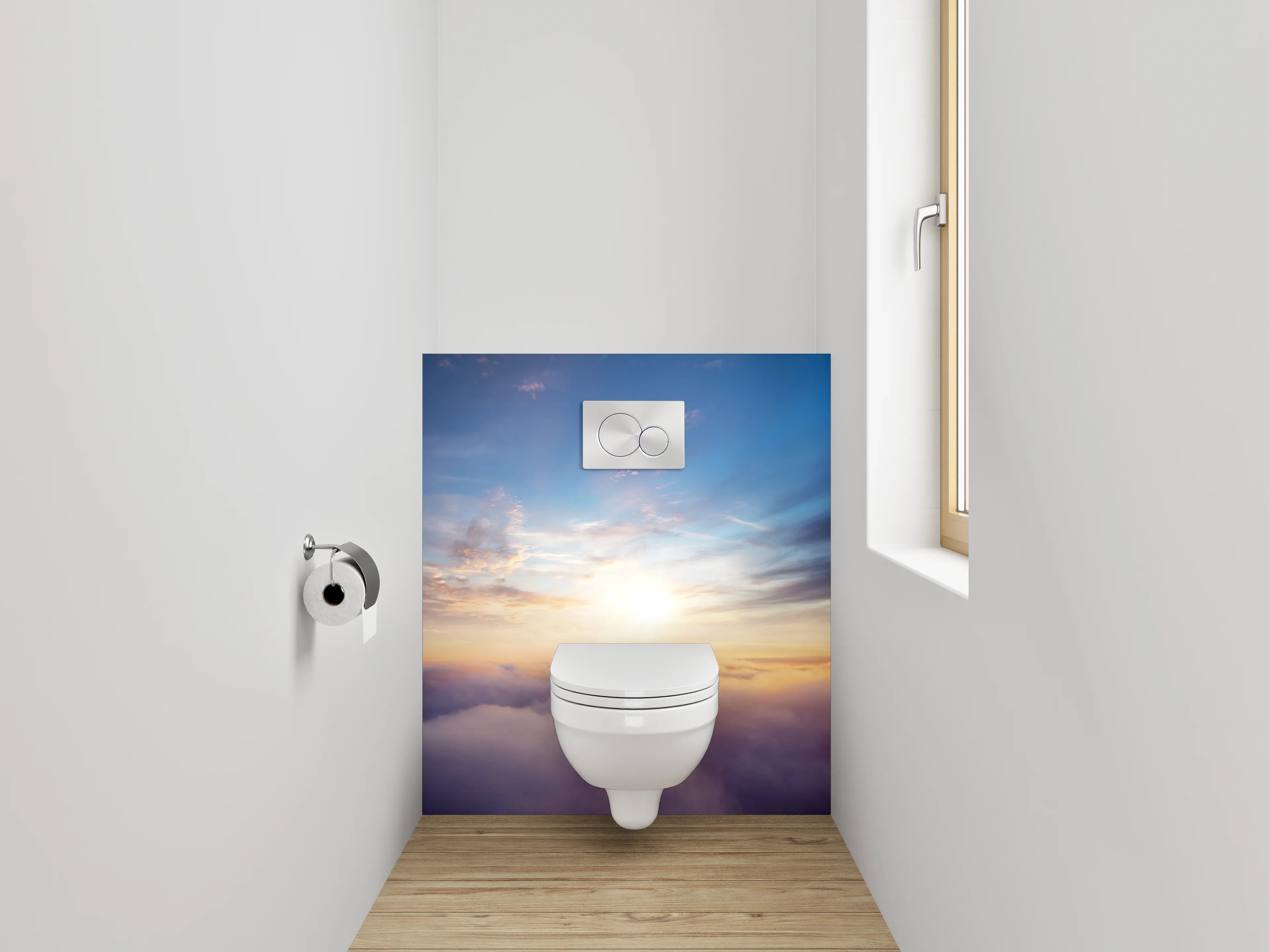 WC-Rückwand - Grauschimmer im weißen Wolkenmeer