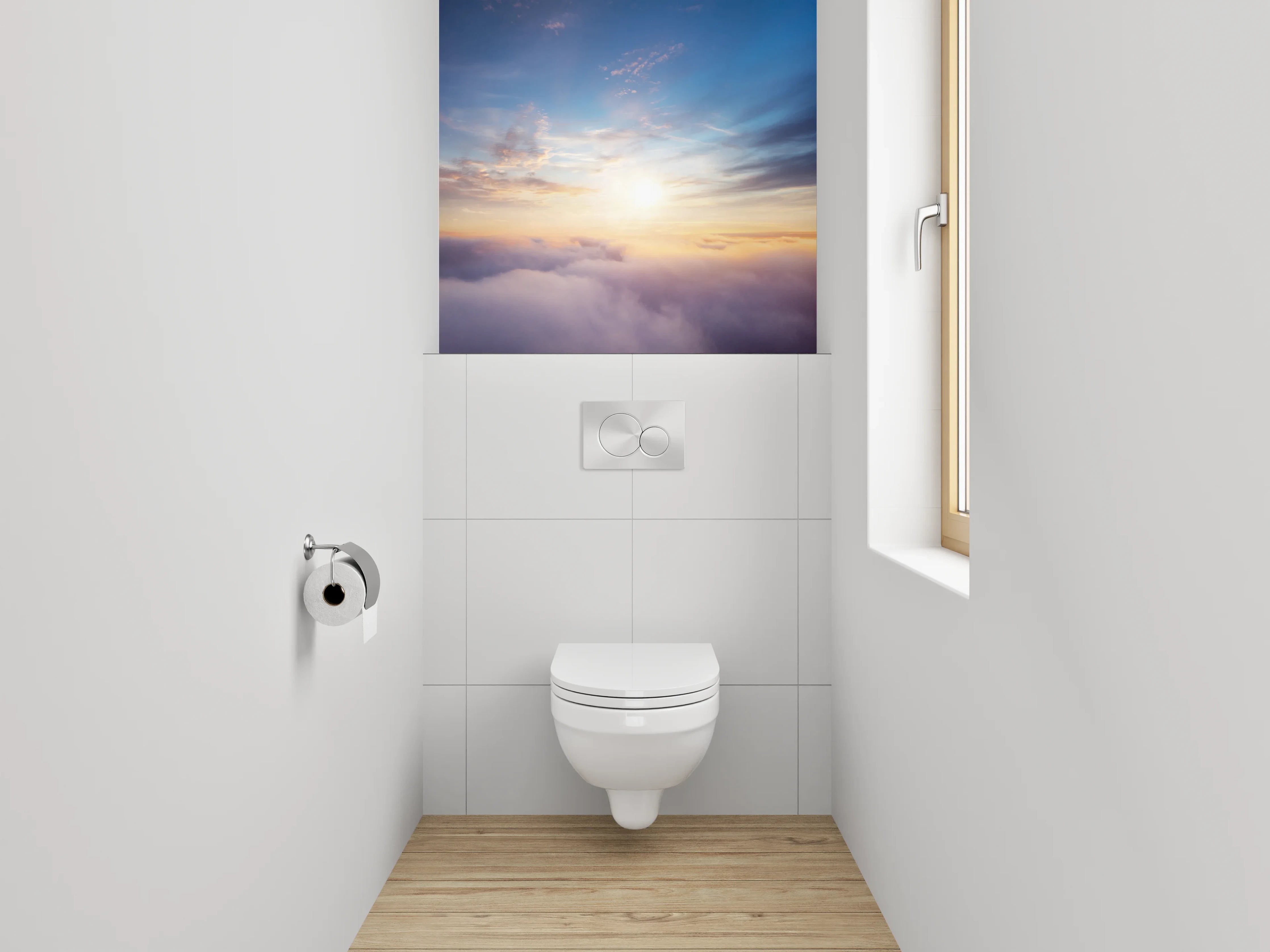 WC-Rückwand - Grauschimmer im weißen Wolkenmeer