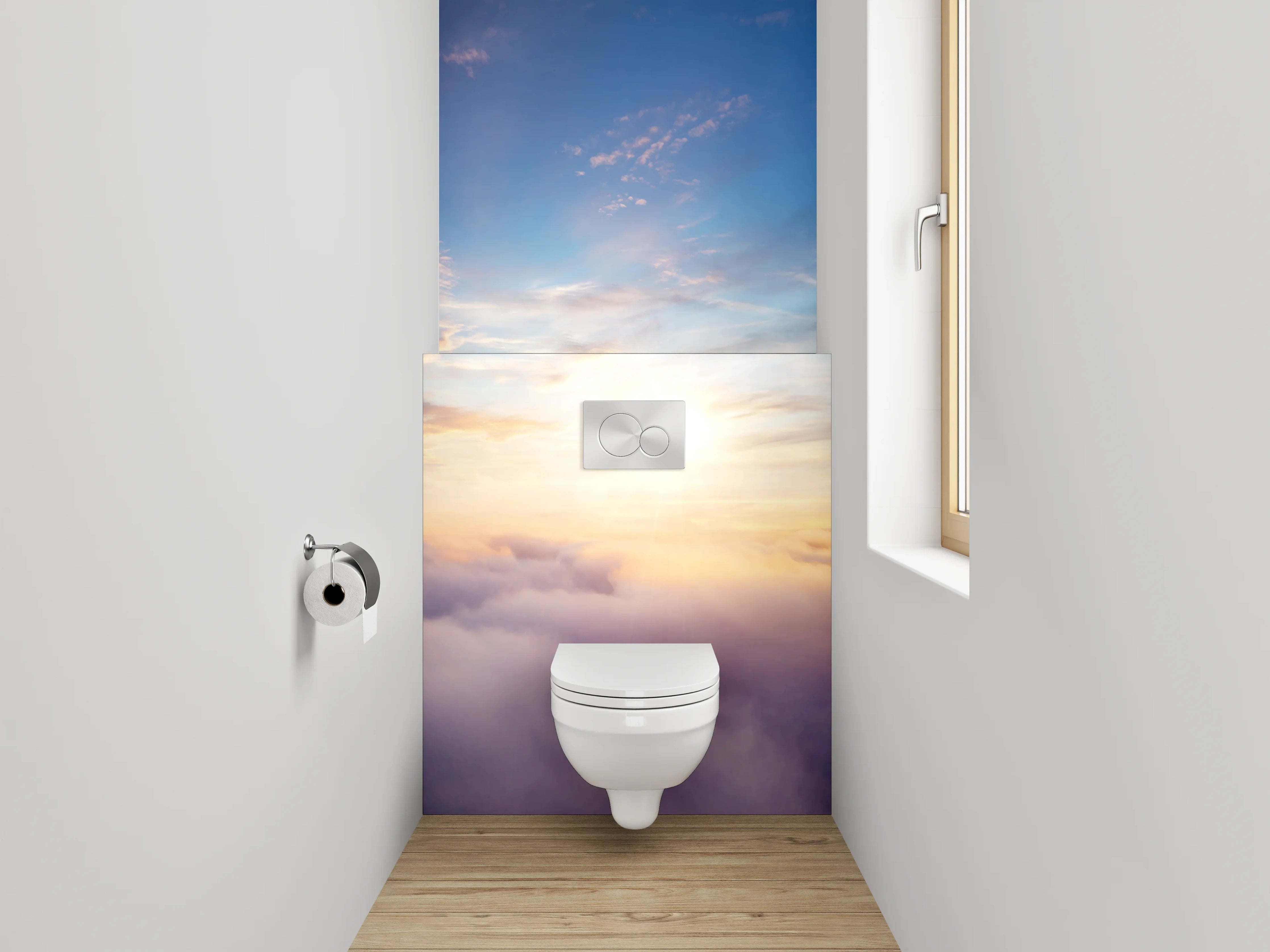 WC-Rückwand - Grauschimmer im weißen Wolkenmeer