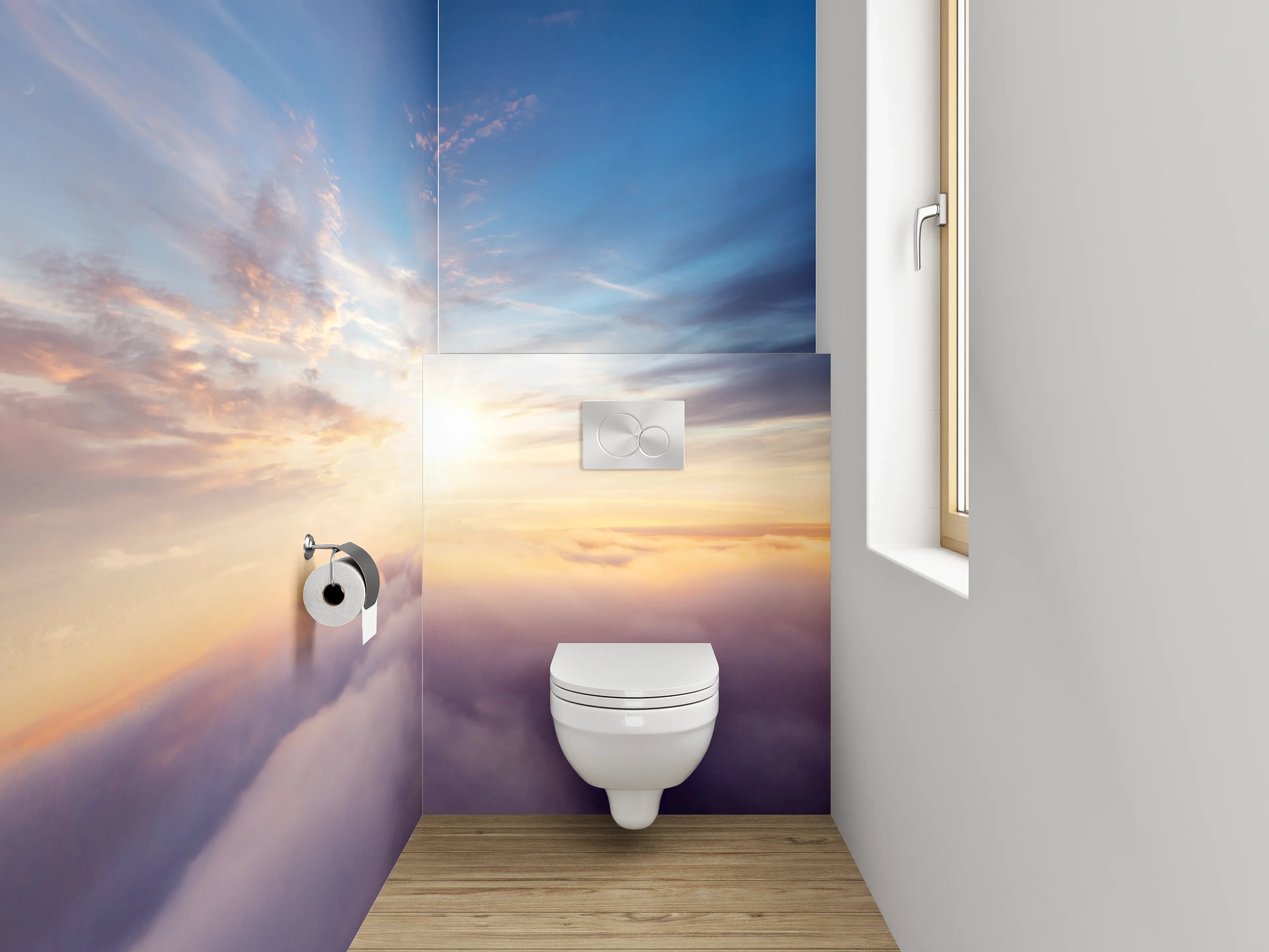 WC-Rückwand - Grauschimmer im weißen Wolkenmeer
