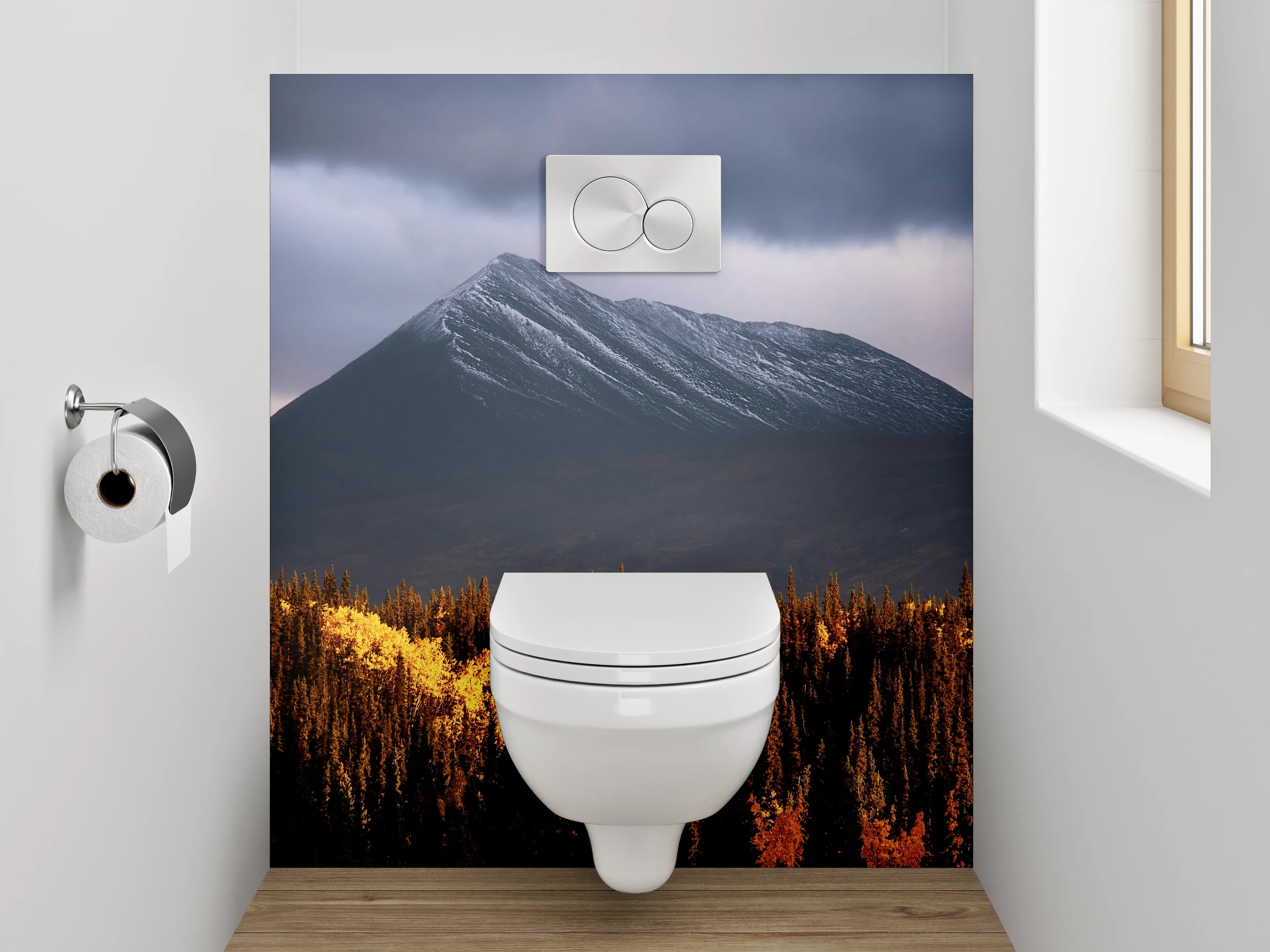 WC-Rückwand - Grauschimmer über hellen Gipfeln