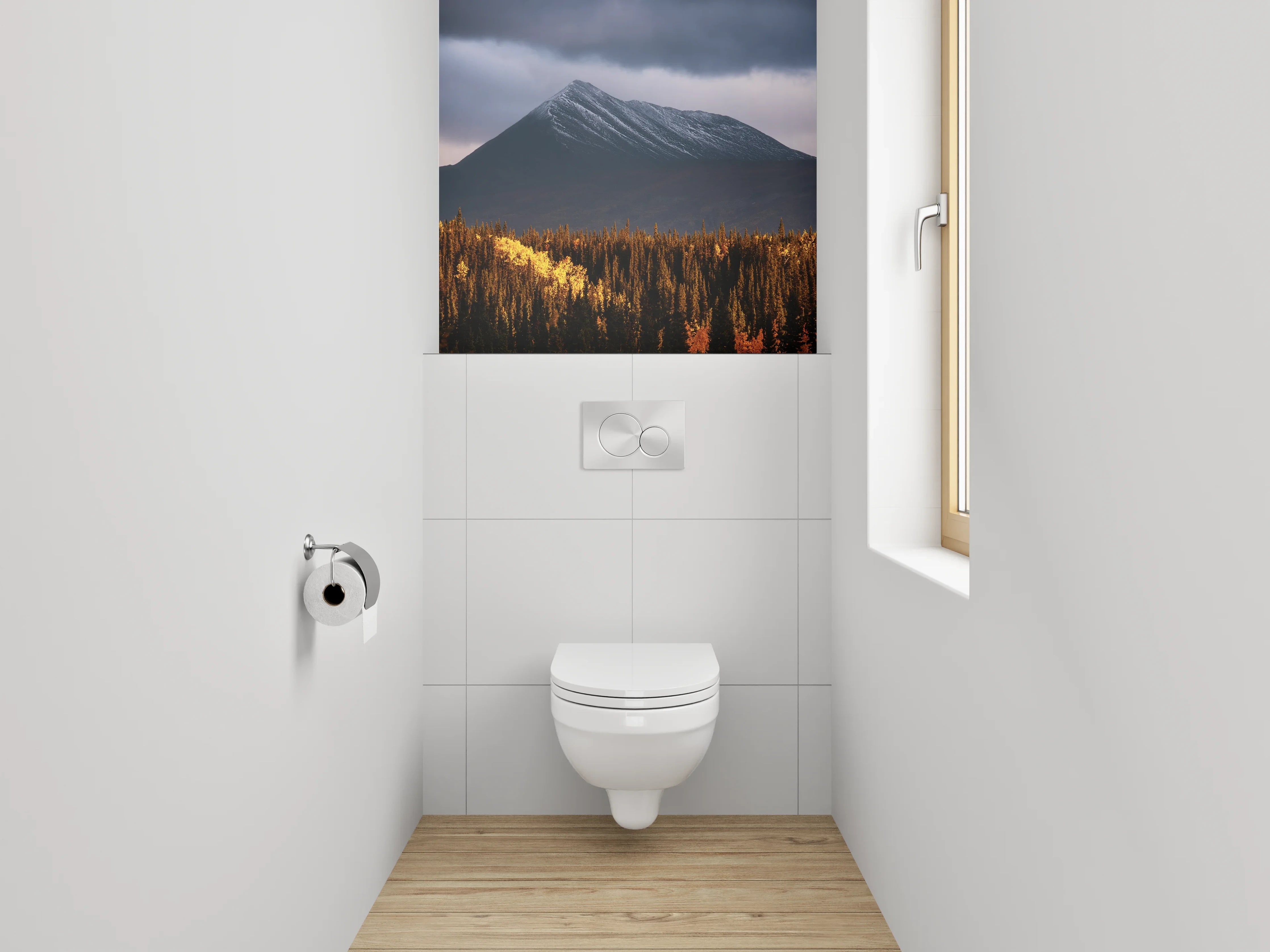 WC-Rückwand - Grauschimmer über hellen Gipfeln