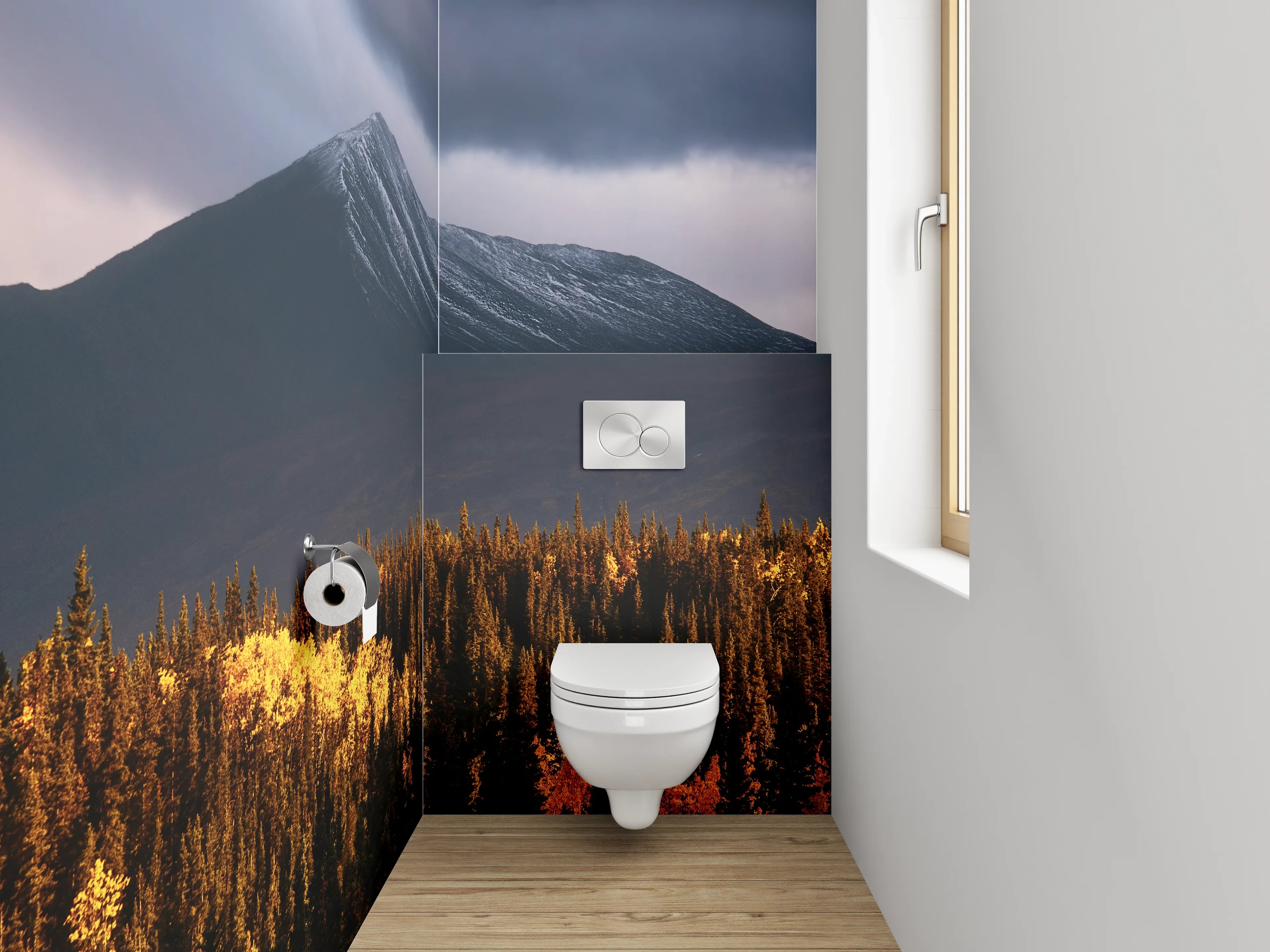 WC-Rückwand - Grauschimmer über hellen Gipfeln