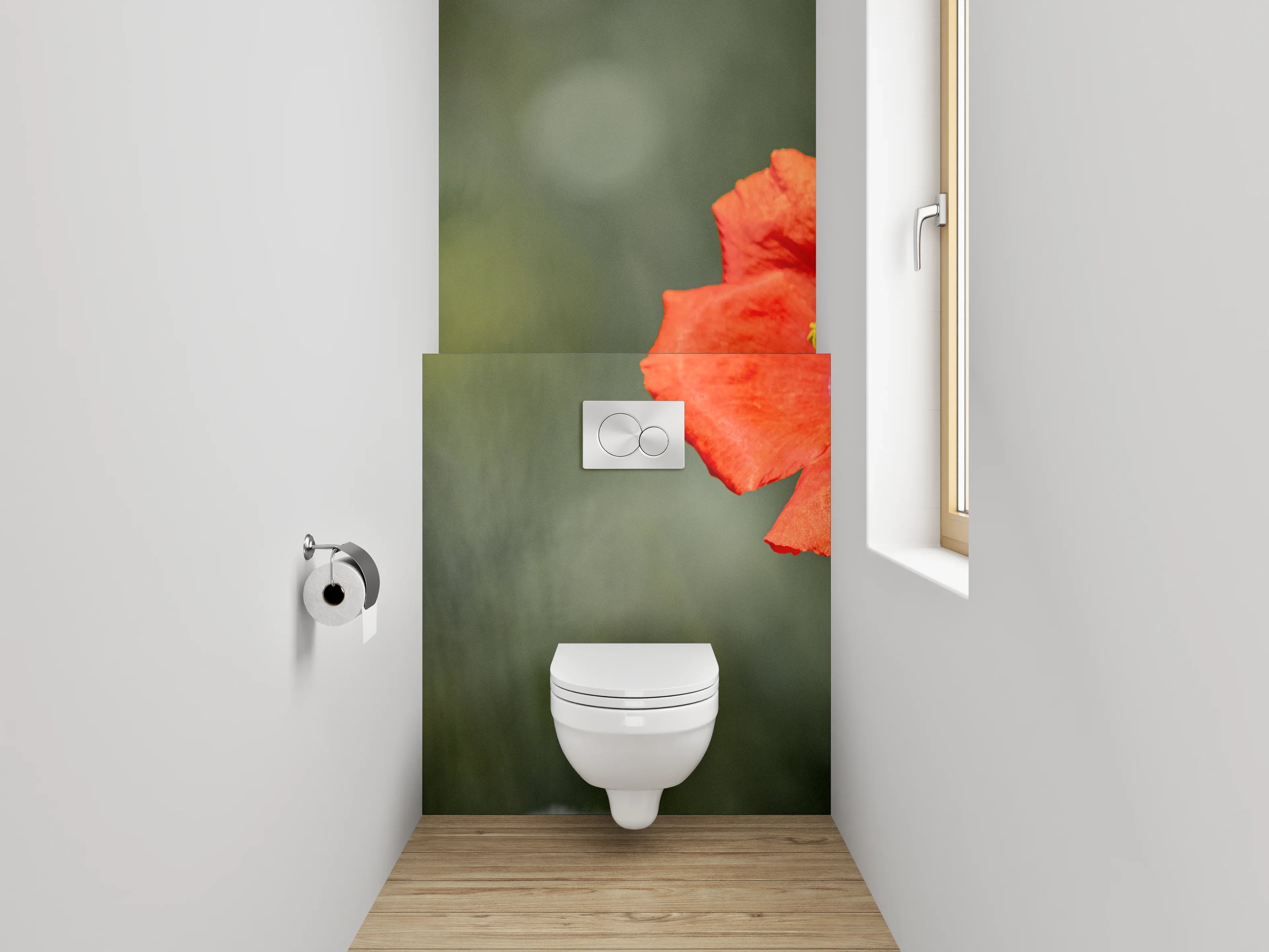 WC-Rückwand - Grauschimmer über weißen Blütenfeldern