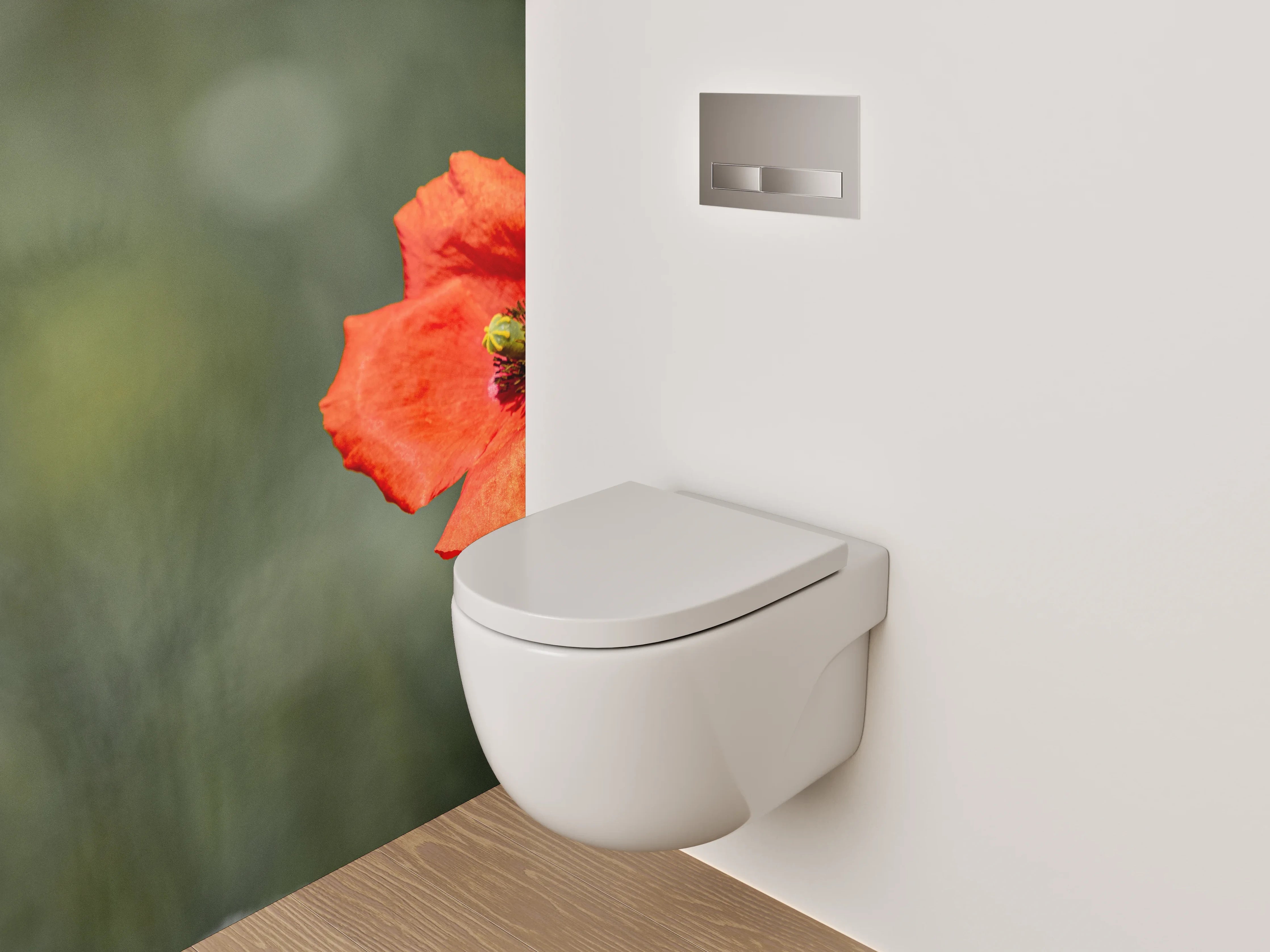 WC-Rückwand - Grauschimmer über weißen Blütenfeldern