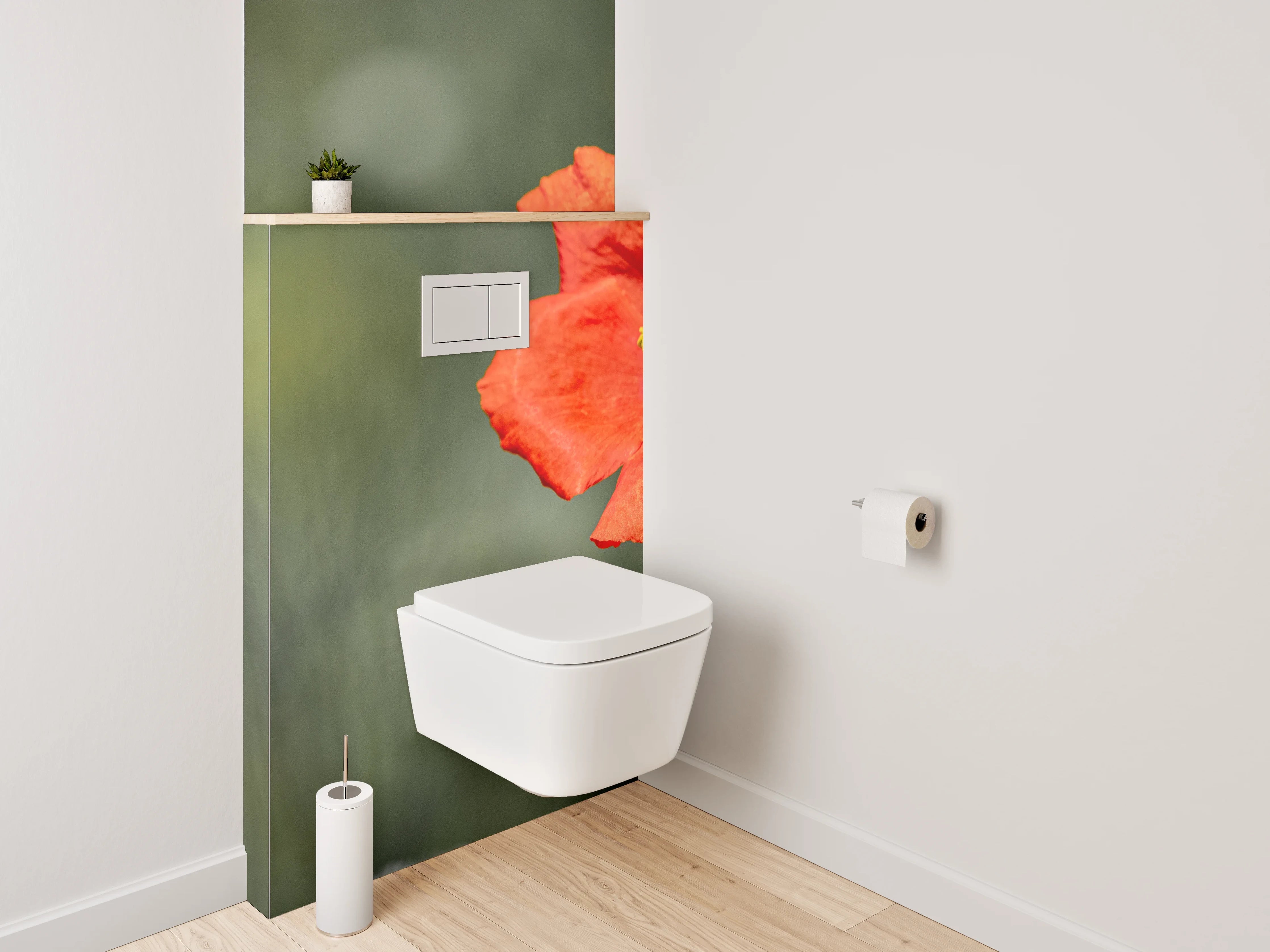 WC-Rückwand - Grauschimmer über weißen Blütenfeldern