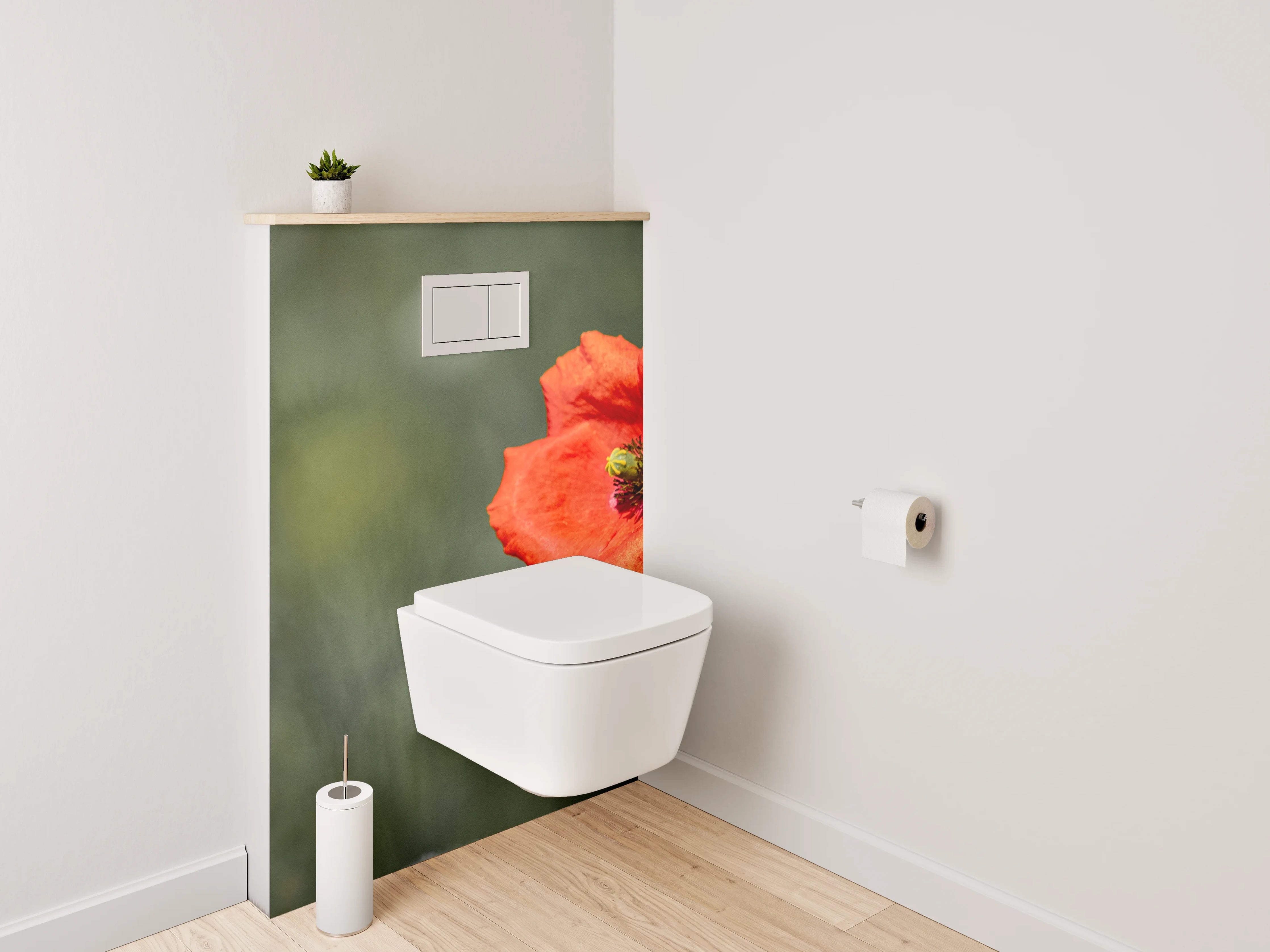 WC-Rückwand - Grauschimmer über weißen Blütenfeldern