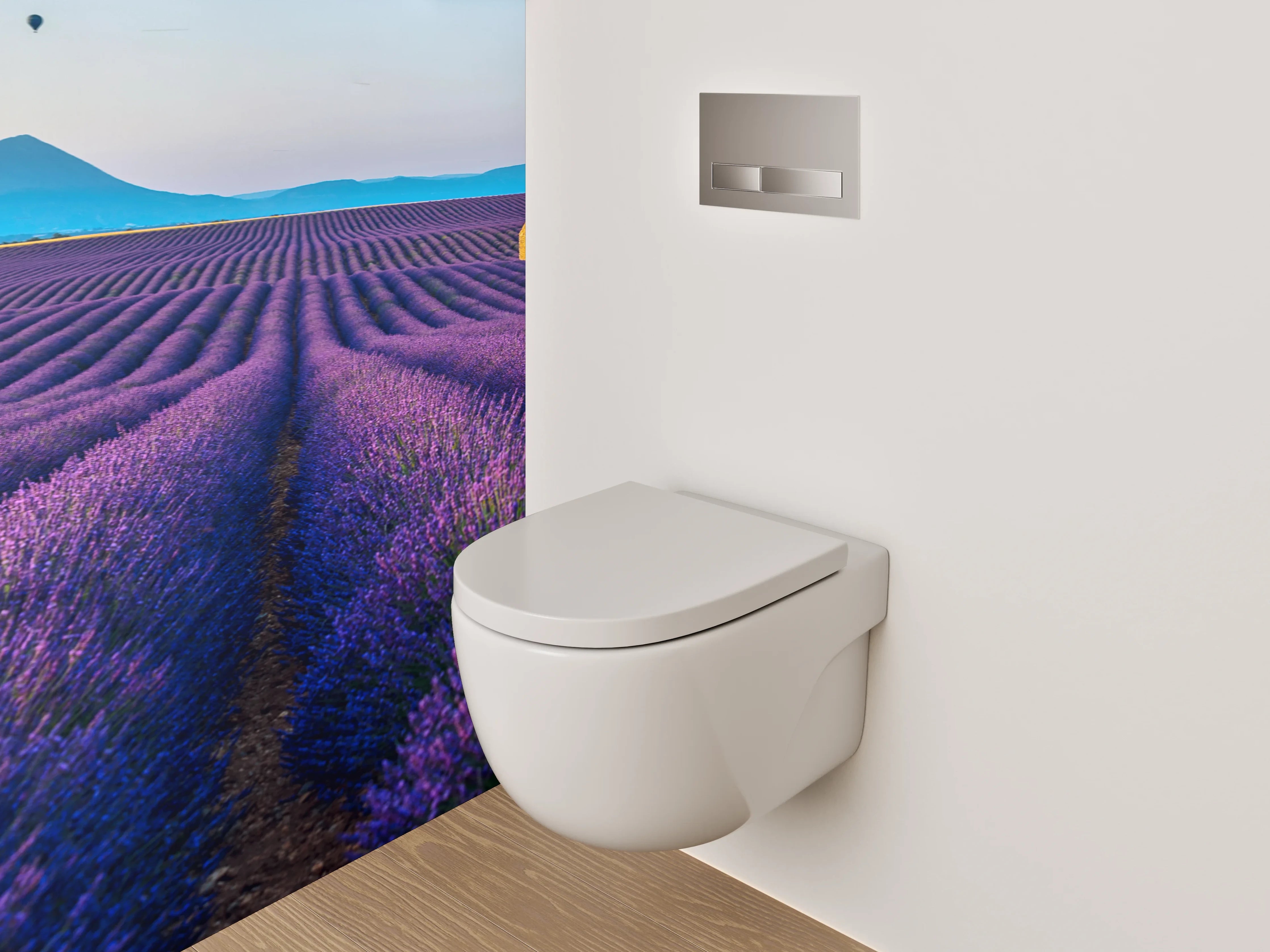 WC-Rückwand - Grauschimmer über weißen Lavendelzeilen