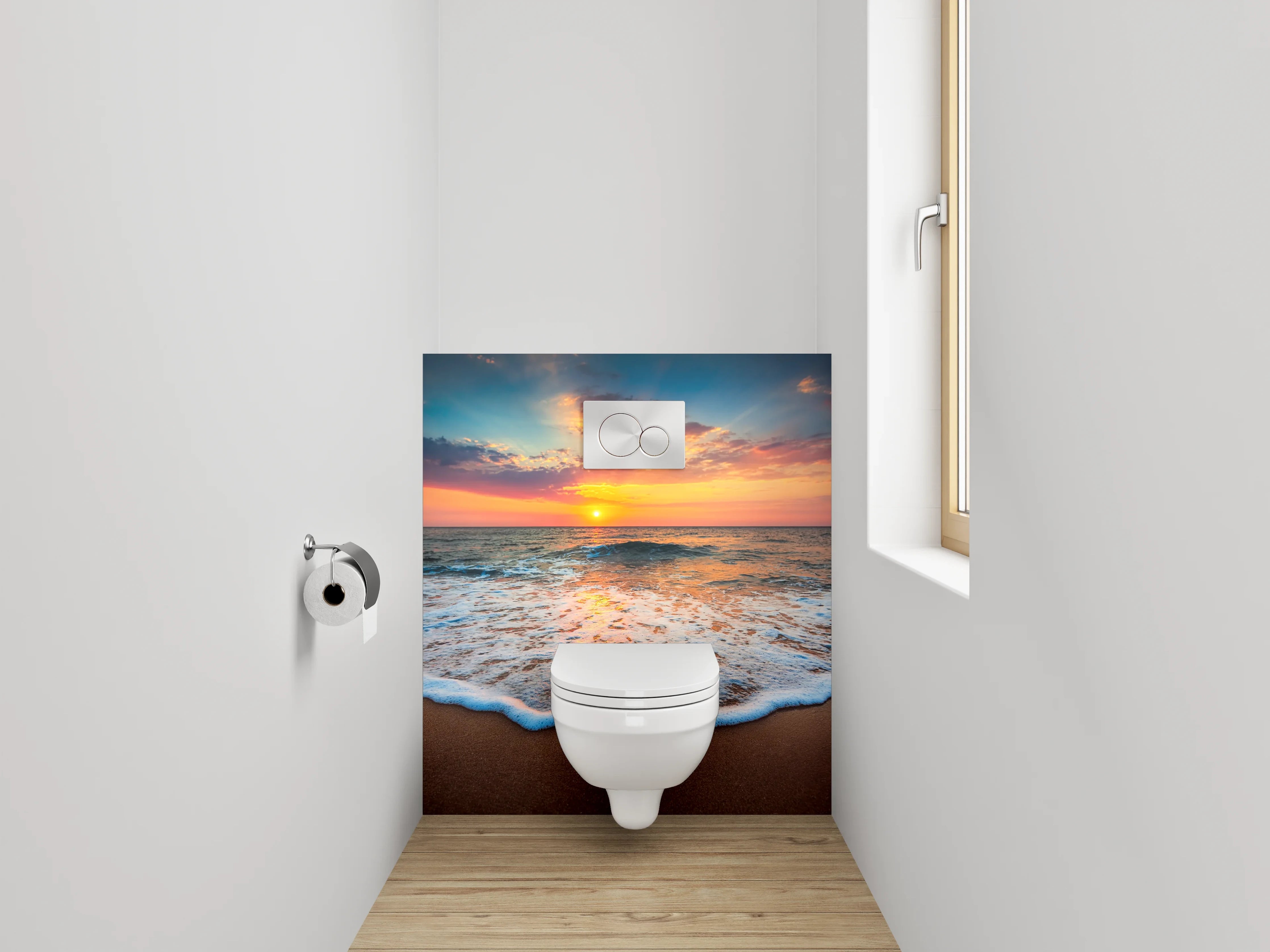 WC-Rückwand - Grauschimmer über weißen Meereswellen