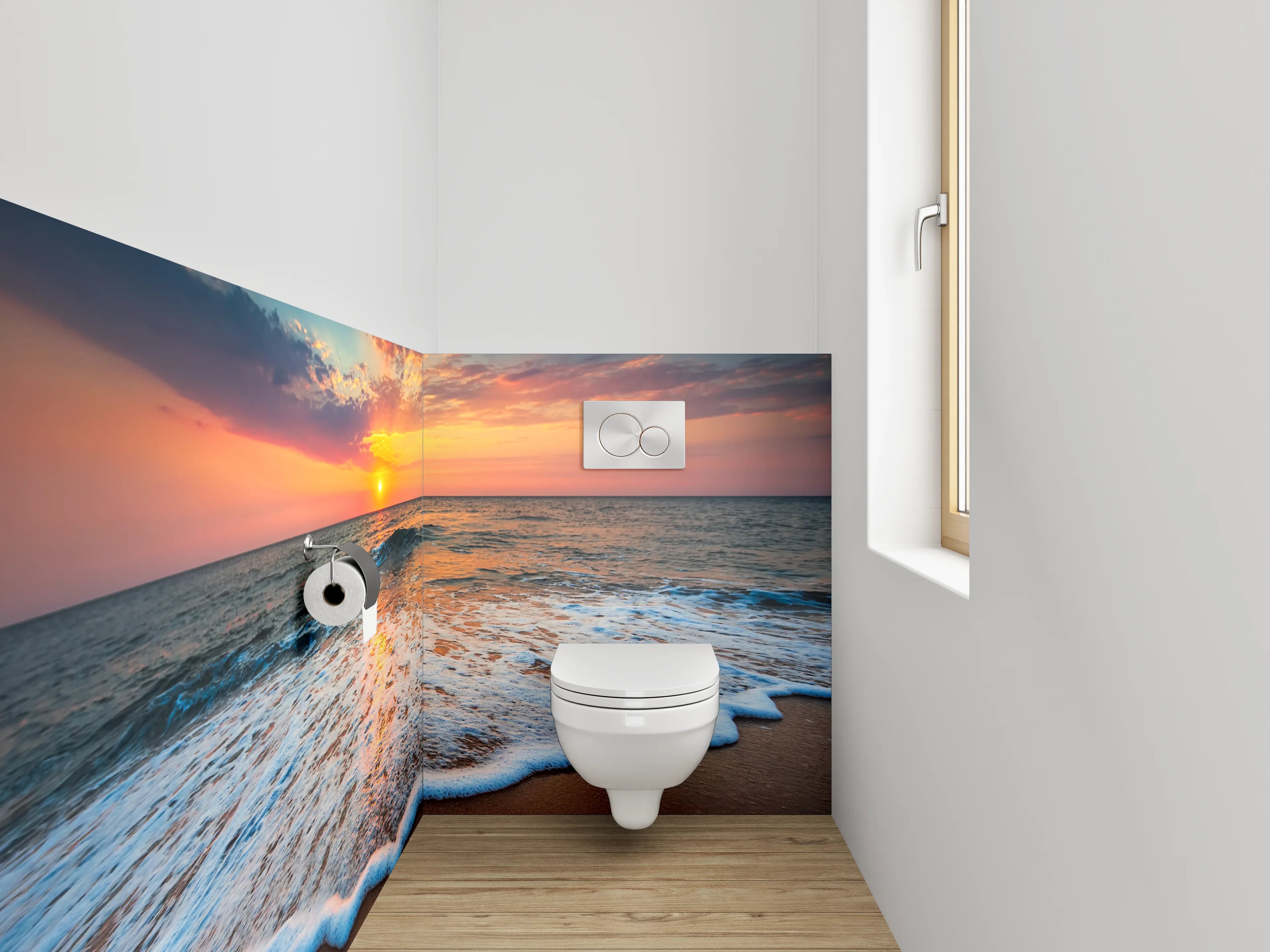 WC-Rückwand - Grauschimmer über weißen Meereswellen