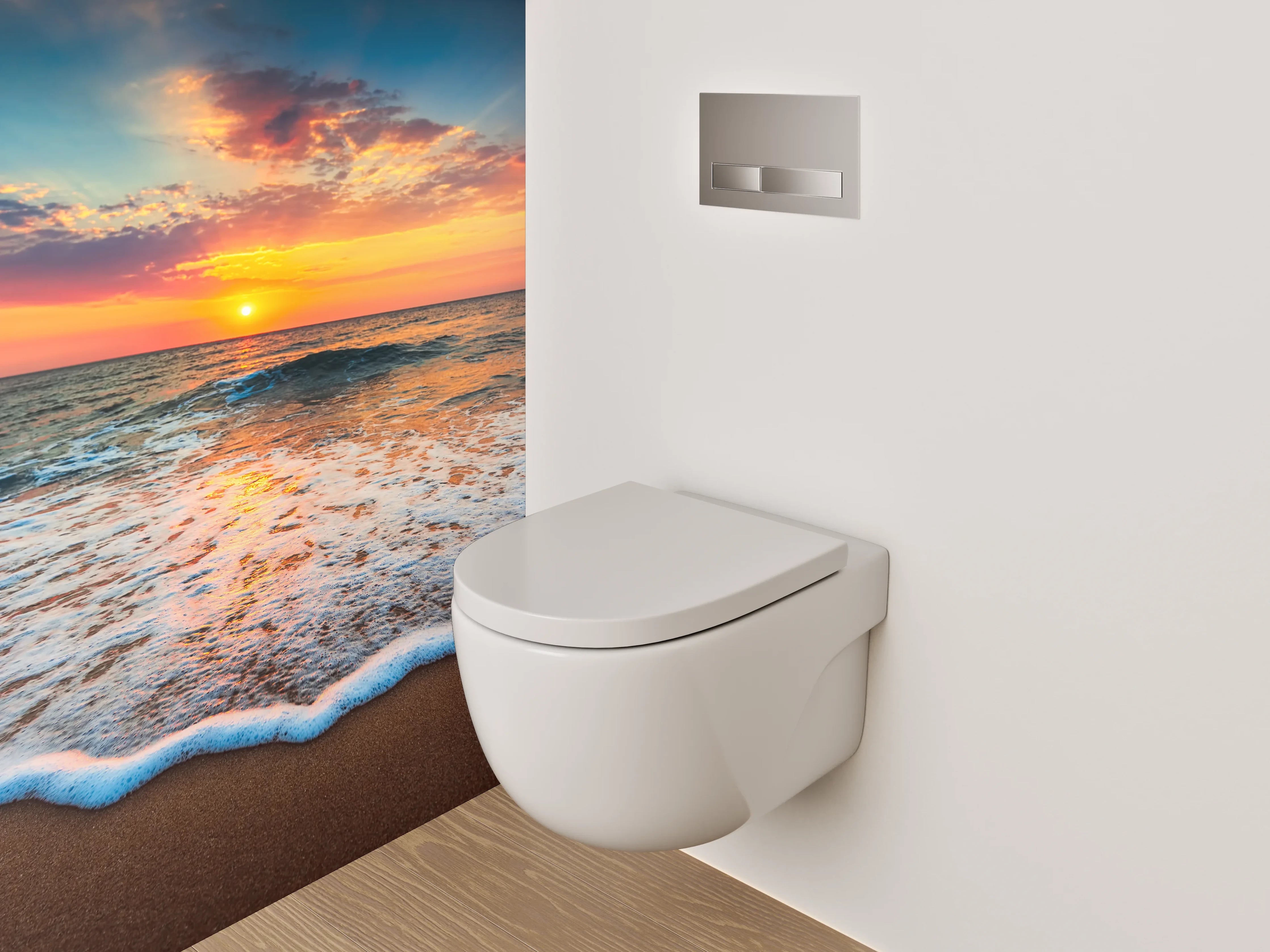 WC-Rückwand - Grauschimmer über weißen Meereswellen