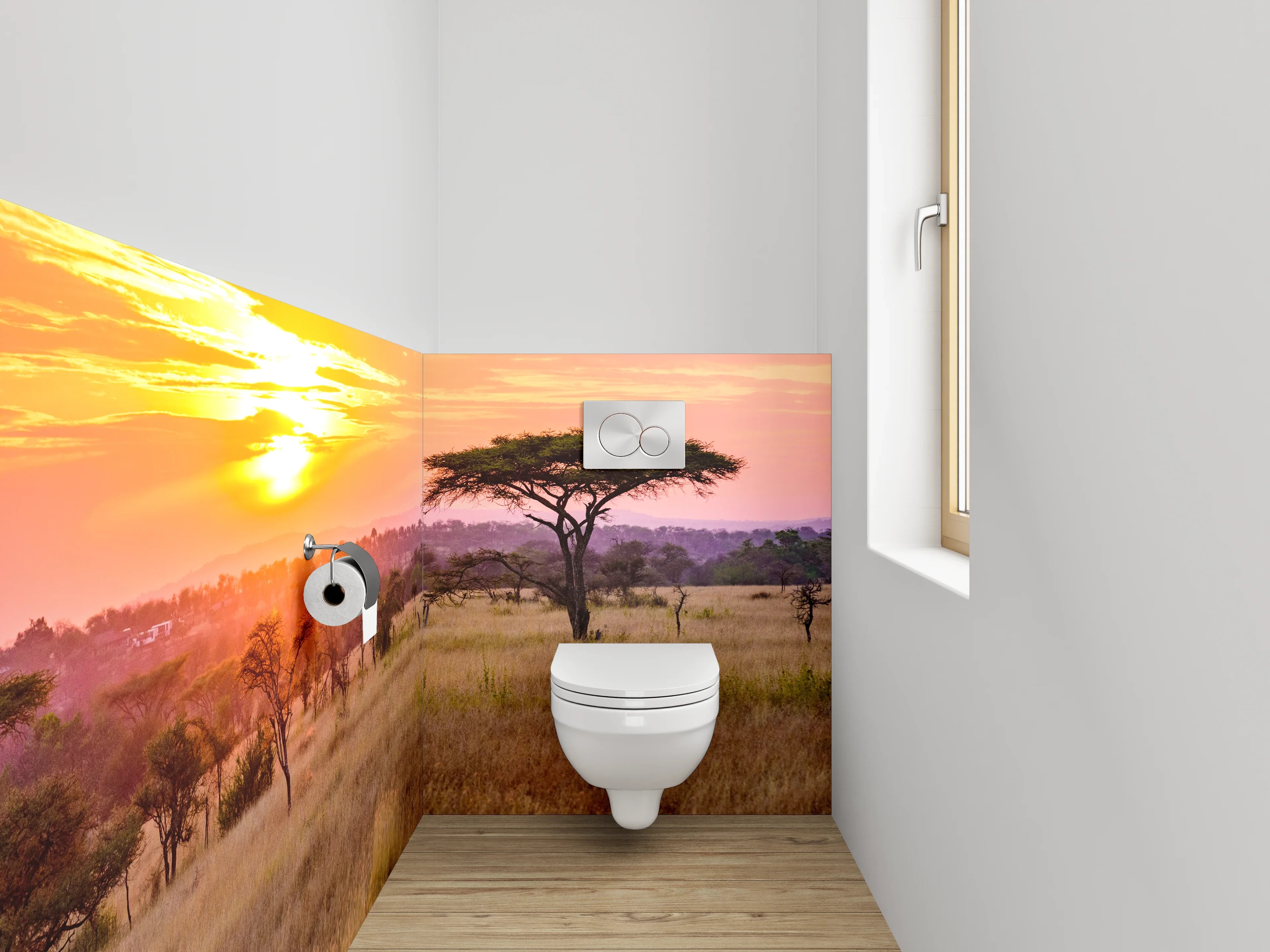 WC-Rückwand - Grauschimmer über weißer Steppe