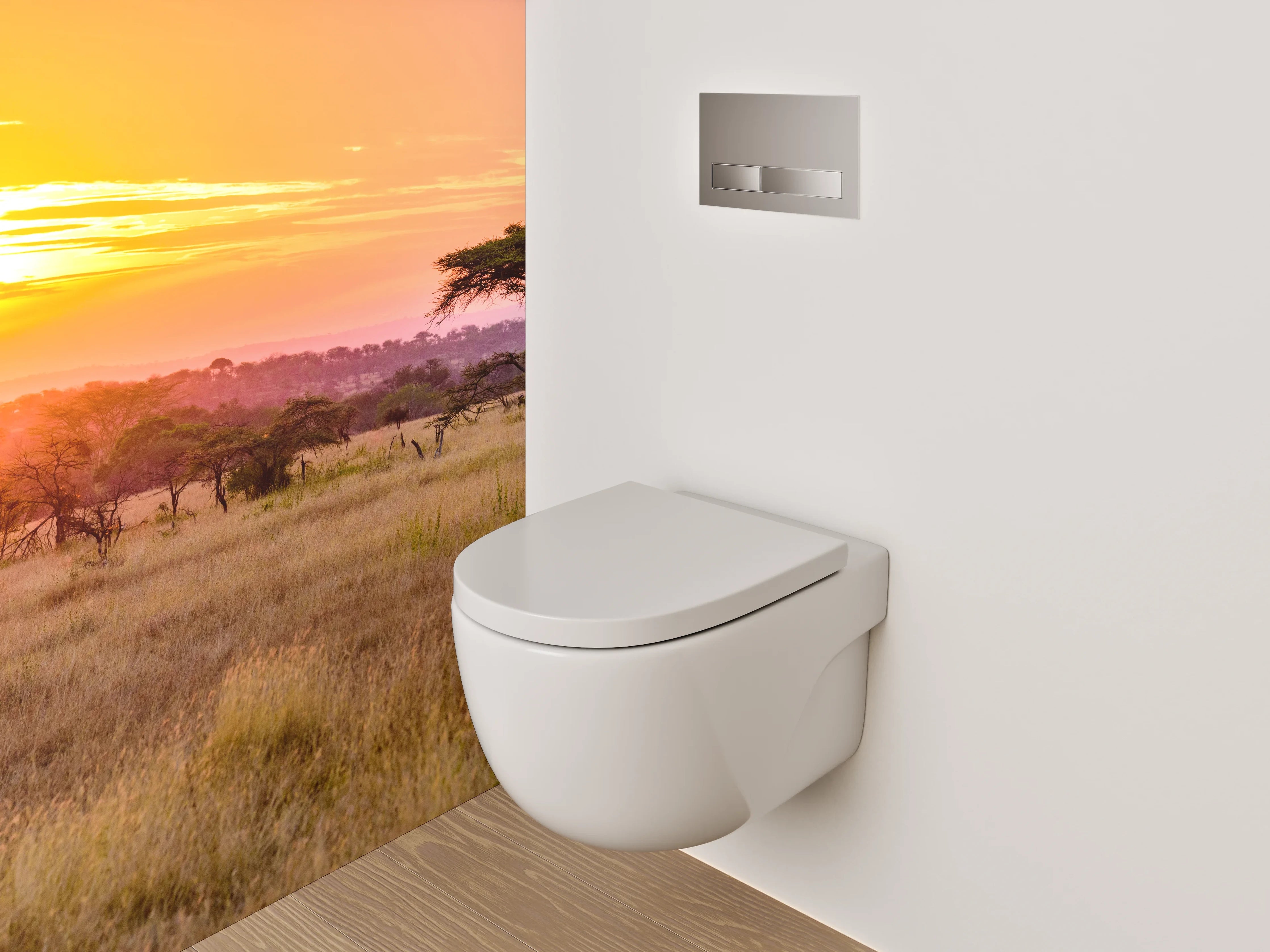 WC-Rückwand - Grauschimmer über weißer Steppe