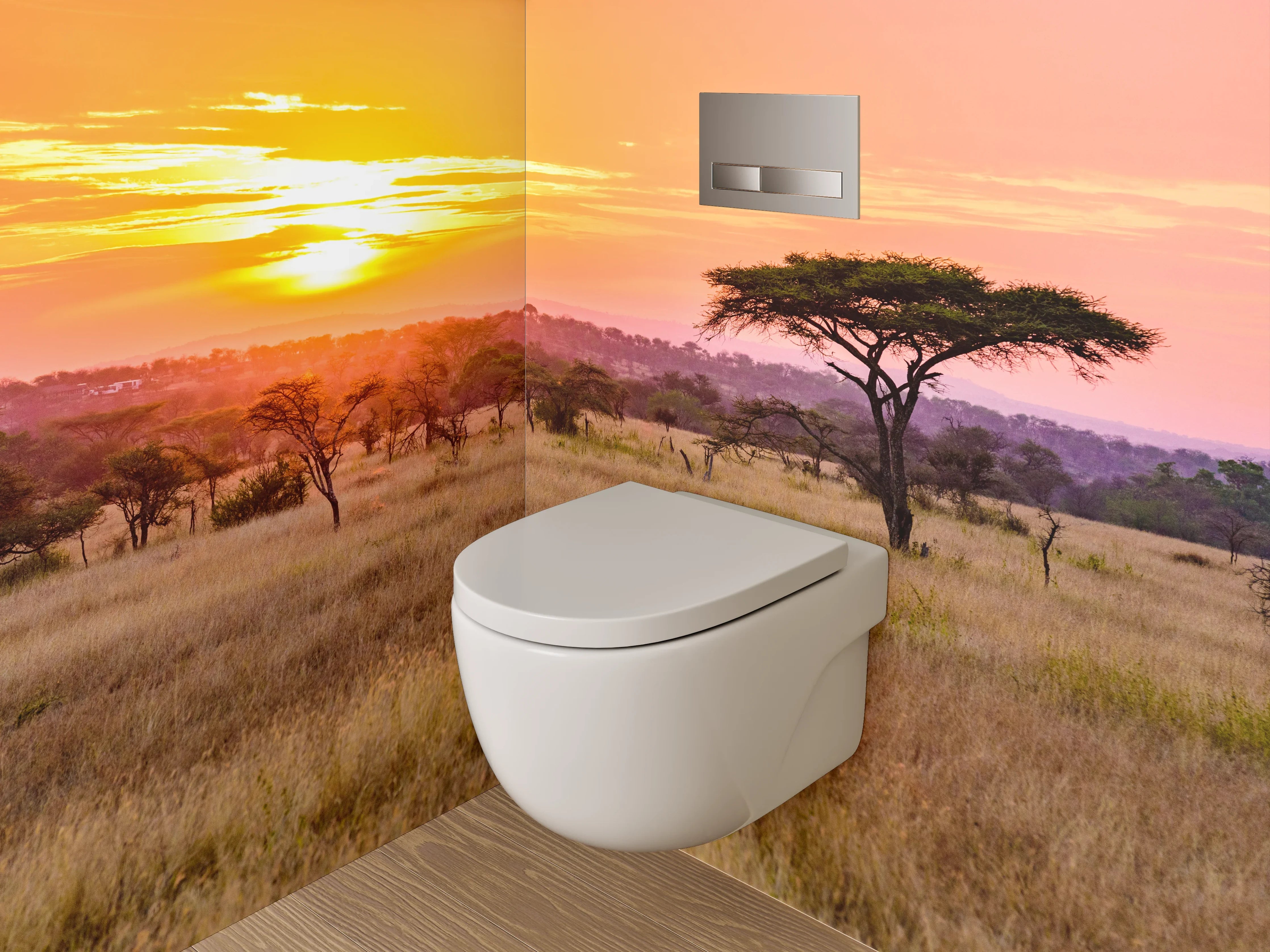WC-Rückwand - Grauschimmer über weißer Steppe